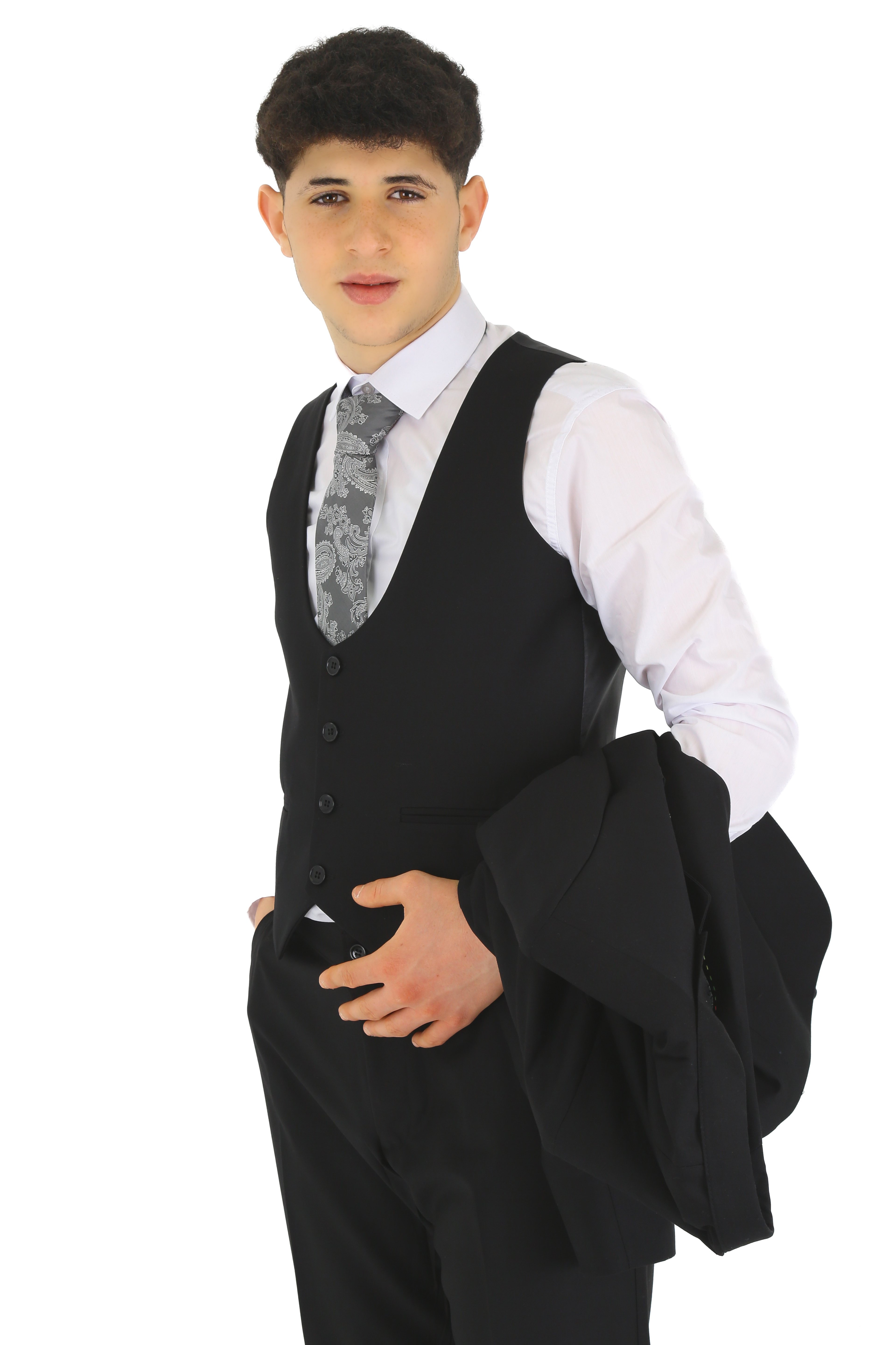 Erkek Çocuk Klasik 3 Parça Siyah Takım Elbise