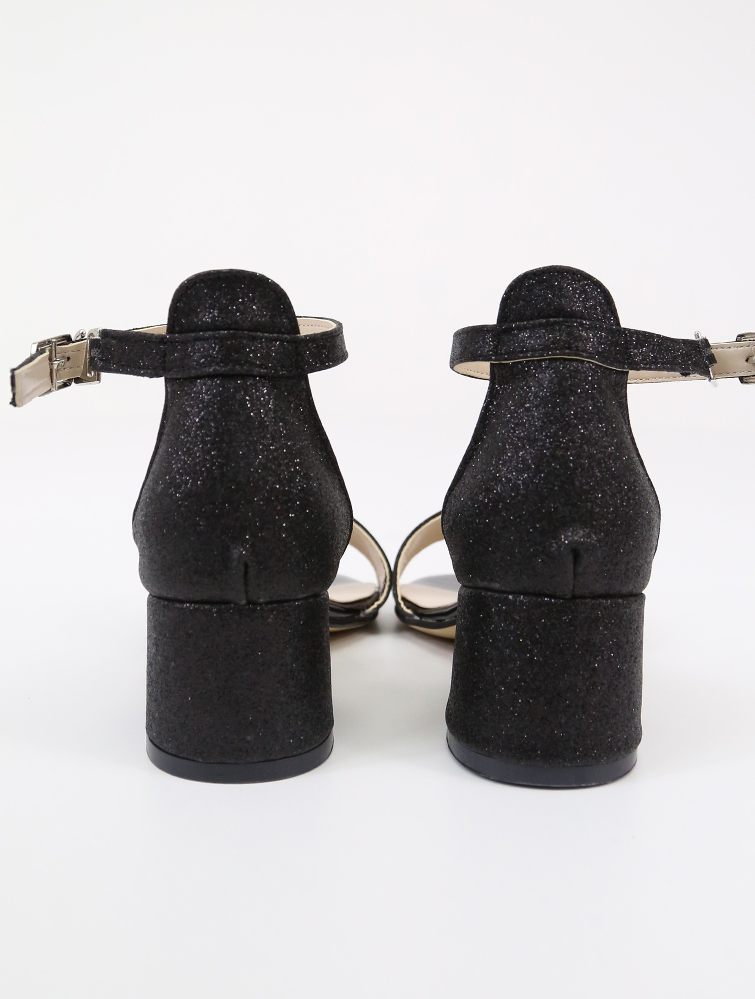 Kız Çocuk Simli Topuklu Sandalet - Hızlı Tak-Çıkar Kayışlı Abiye Ayakkabı - Siyah