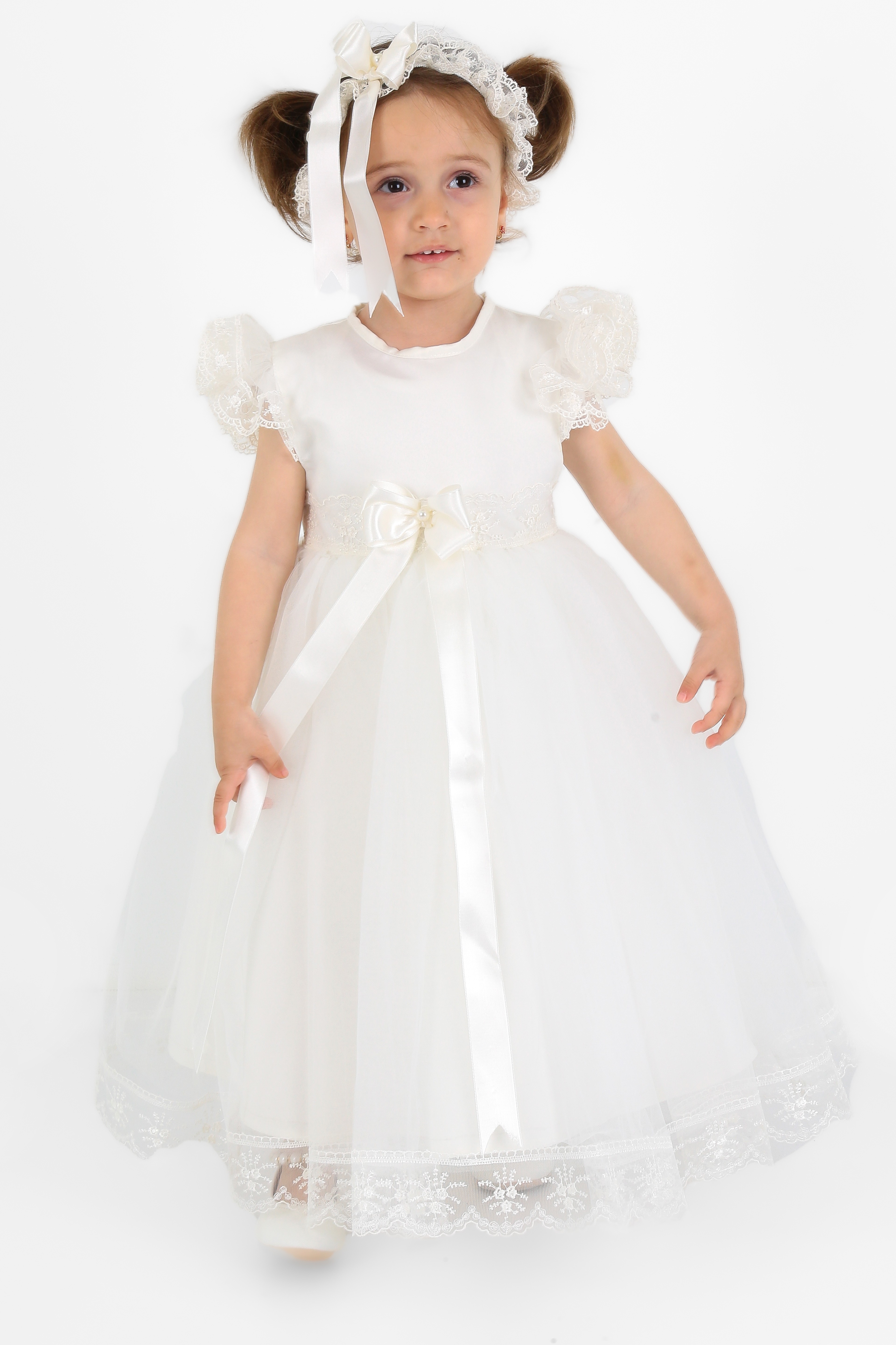 0-24 Ay Kız Bebek Christina Beyaz Tül Abiye Elbise 2 Parça - Kırık Beyaz