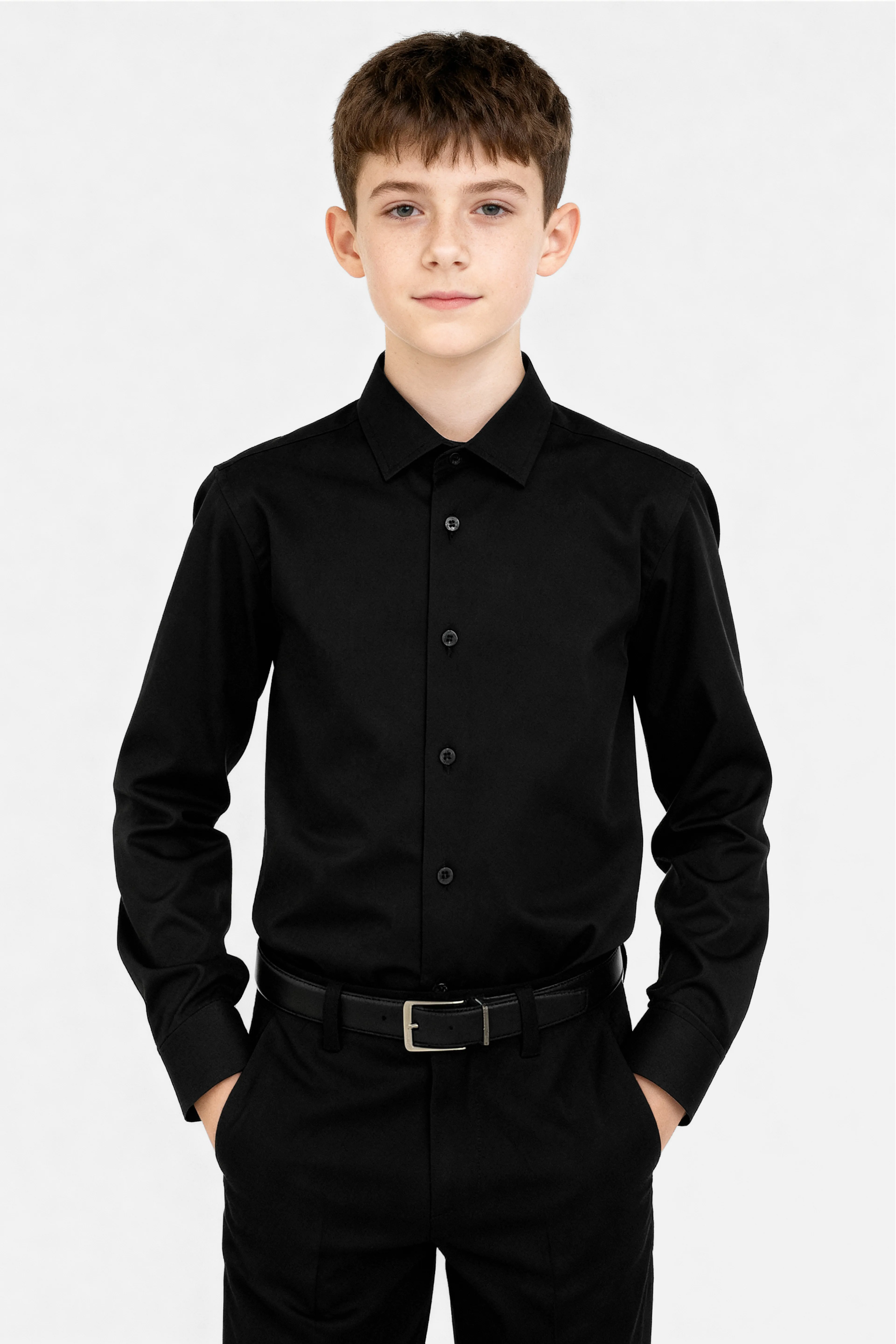 Erkek Çocuk Düz Yaka Klasik Siyah Gömlek
