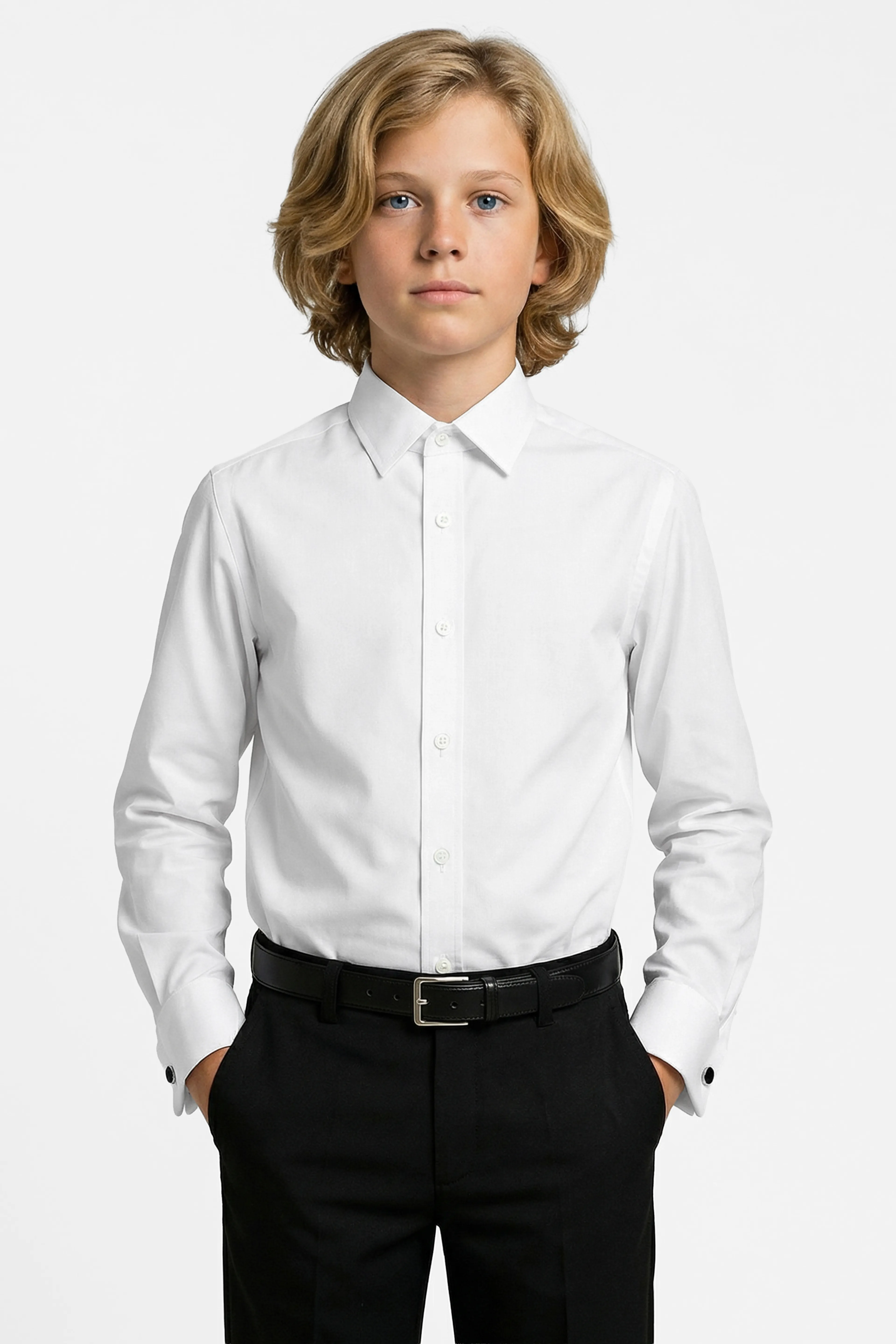 Erkek Çocuk Beyaz Klasik Kol Düğmeli Gömlek