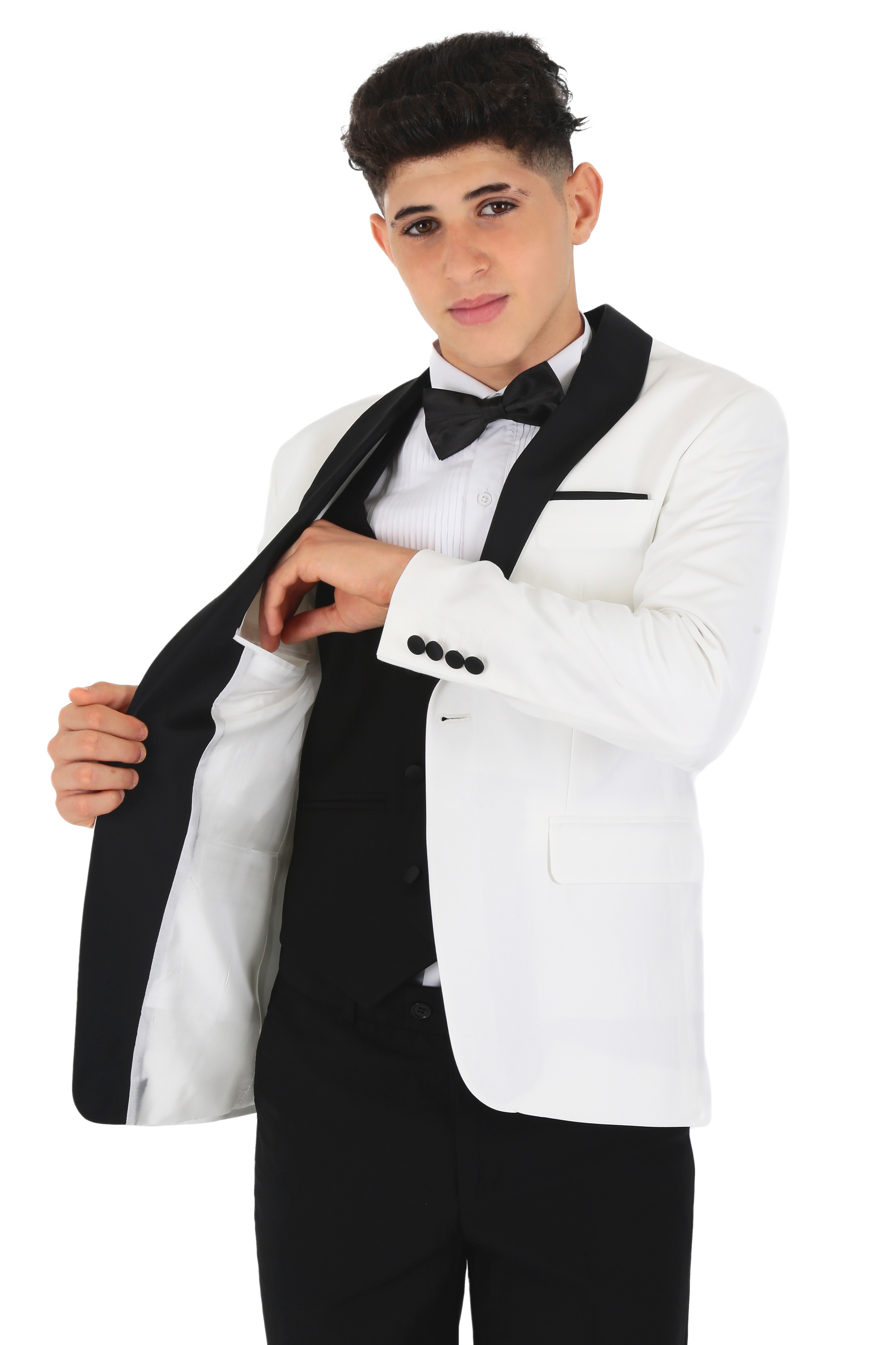 Erkek Çocuk Şal Yaka Frak 3 Parça Beyaz Takım Elbise - Beyaz