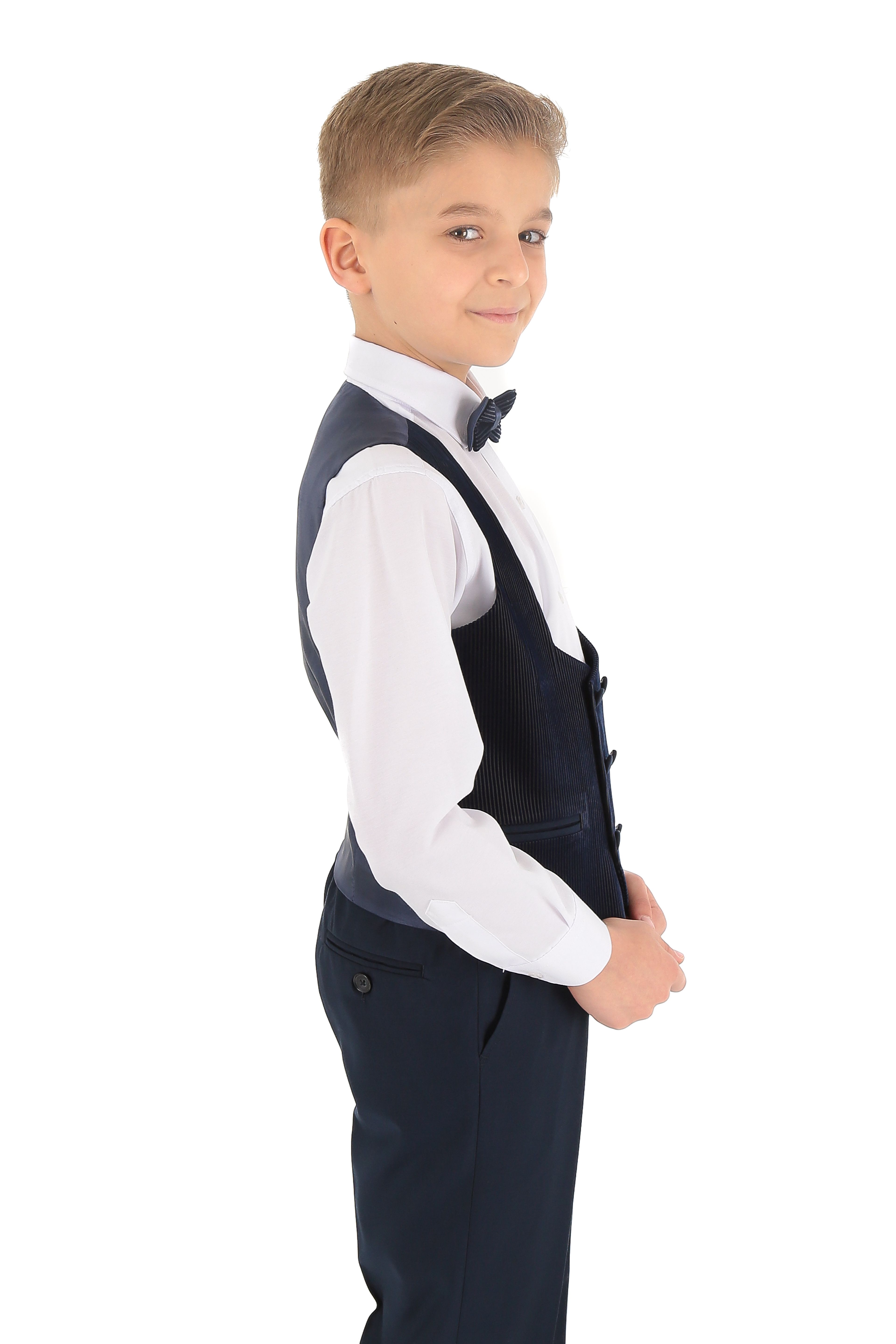 Erkek Çocuk Damatlık Şal Kadife Yaka 3 Parça Takım Elbise - Lacivert