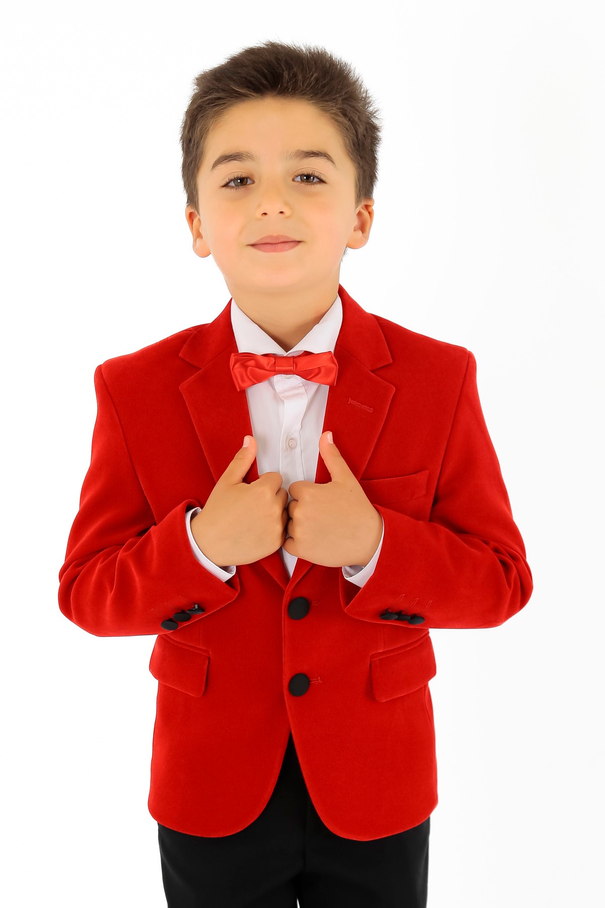 Erkek Çocuk Kadife Tek Blazer Ceket - Kırmızı