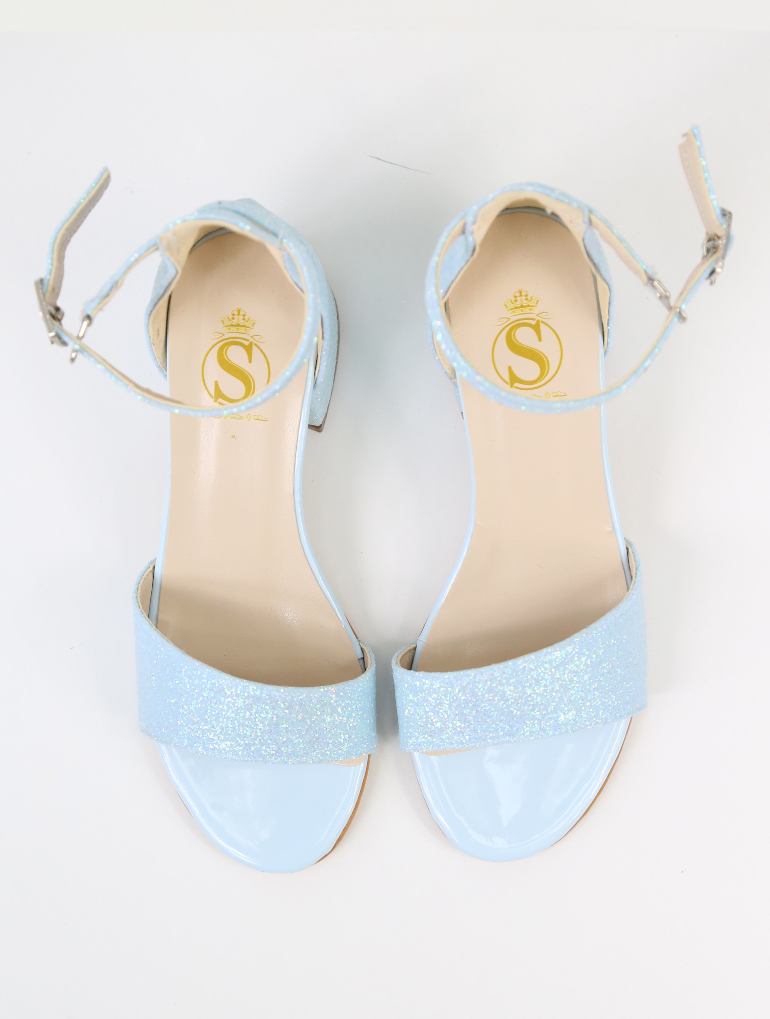 Kız Çocuk Simli Topuklu Sandalet - Hızlı Tak-Çıkar Kayışlı Abiye Ayakkabı - Buz Mavi