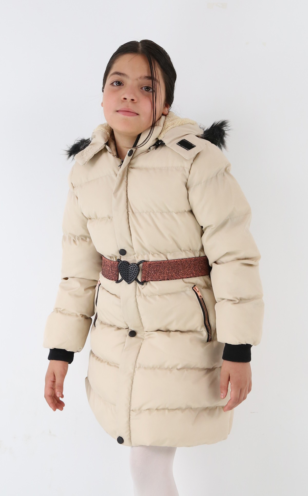 Polarlı Kışlık Kız Çocuk Montu - Snowbelle - Krem