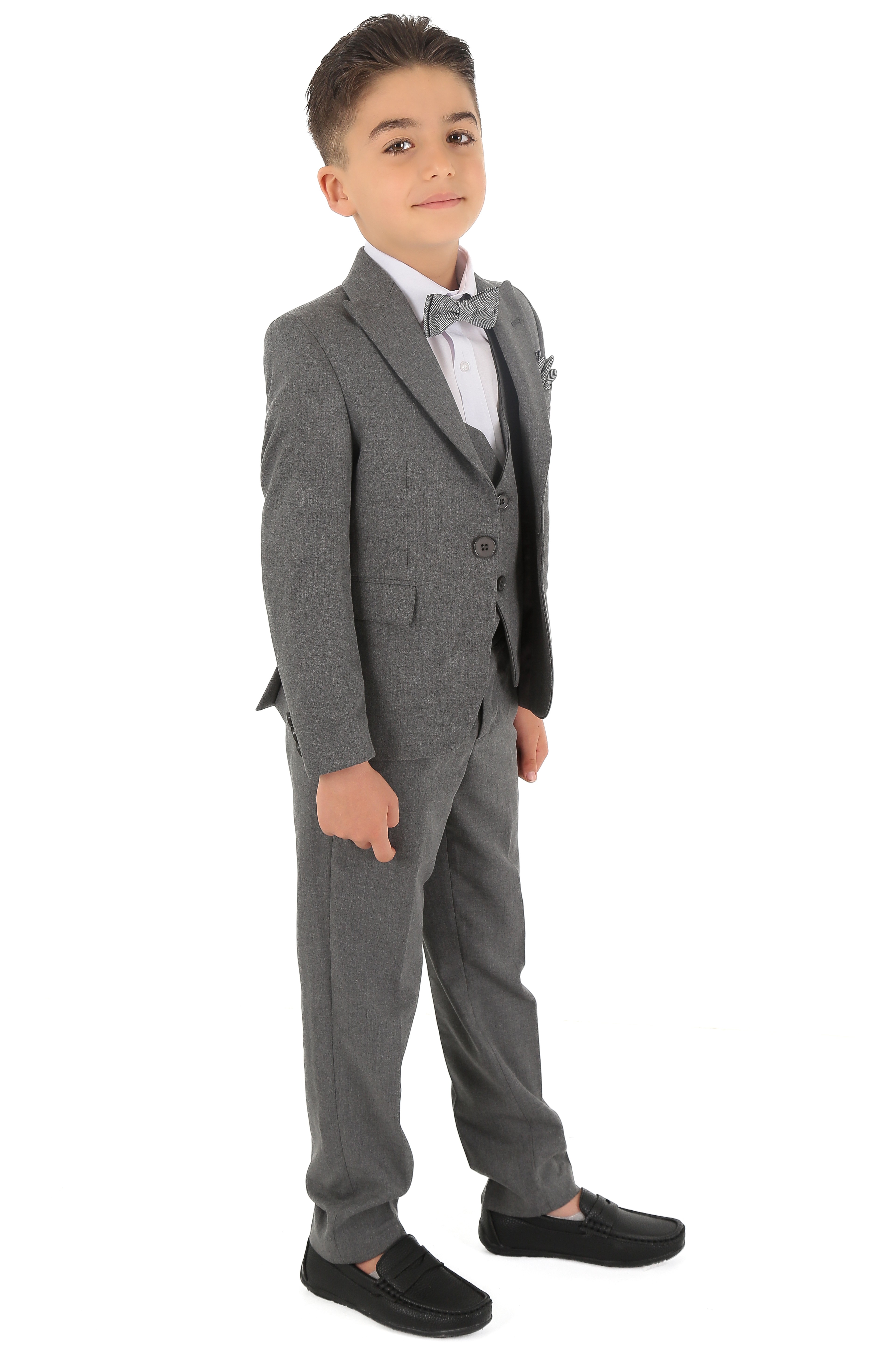 1-15 Yaş Erkek Çocuk King Özel Tasarım Takım Elbise 6 Parça - Gri