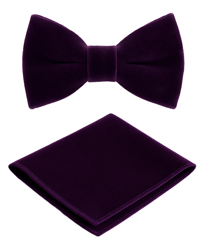 Erkek Kadife Papyon ve Mendil Seti 14 Yaş ve Üzeri - Mor
