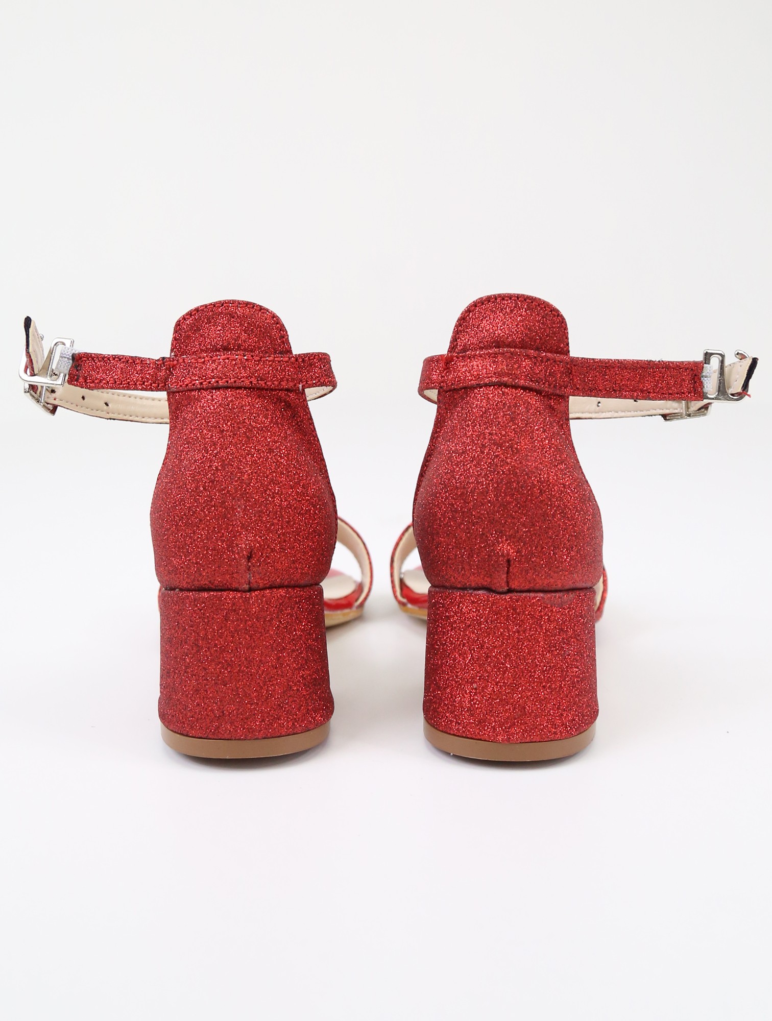 Kız Çocuk Simli Topuklu Sandalet - Hızlı Tak-Çıkar Kayışlı Abiye Ayakkabı - Kırmızı