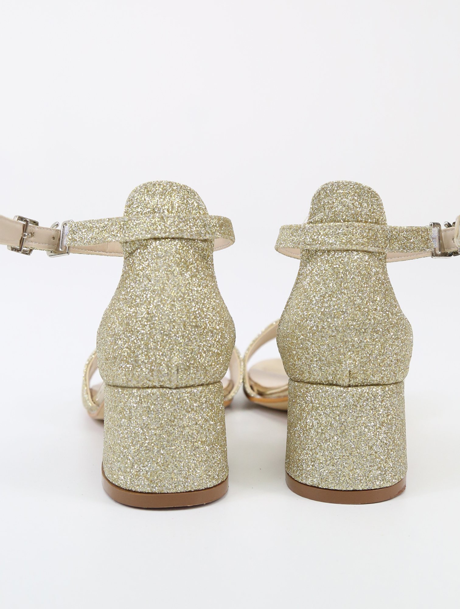 Kız Çocuk Simli Topuklu Sandalet - Hızlı Tak-Çıkar Kayışlı Abiye Ayakkabı - Altın