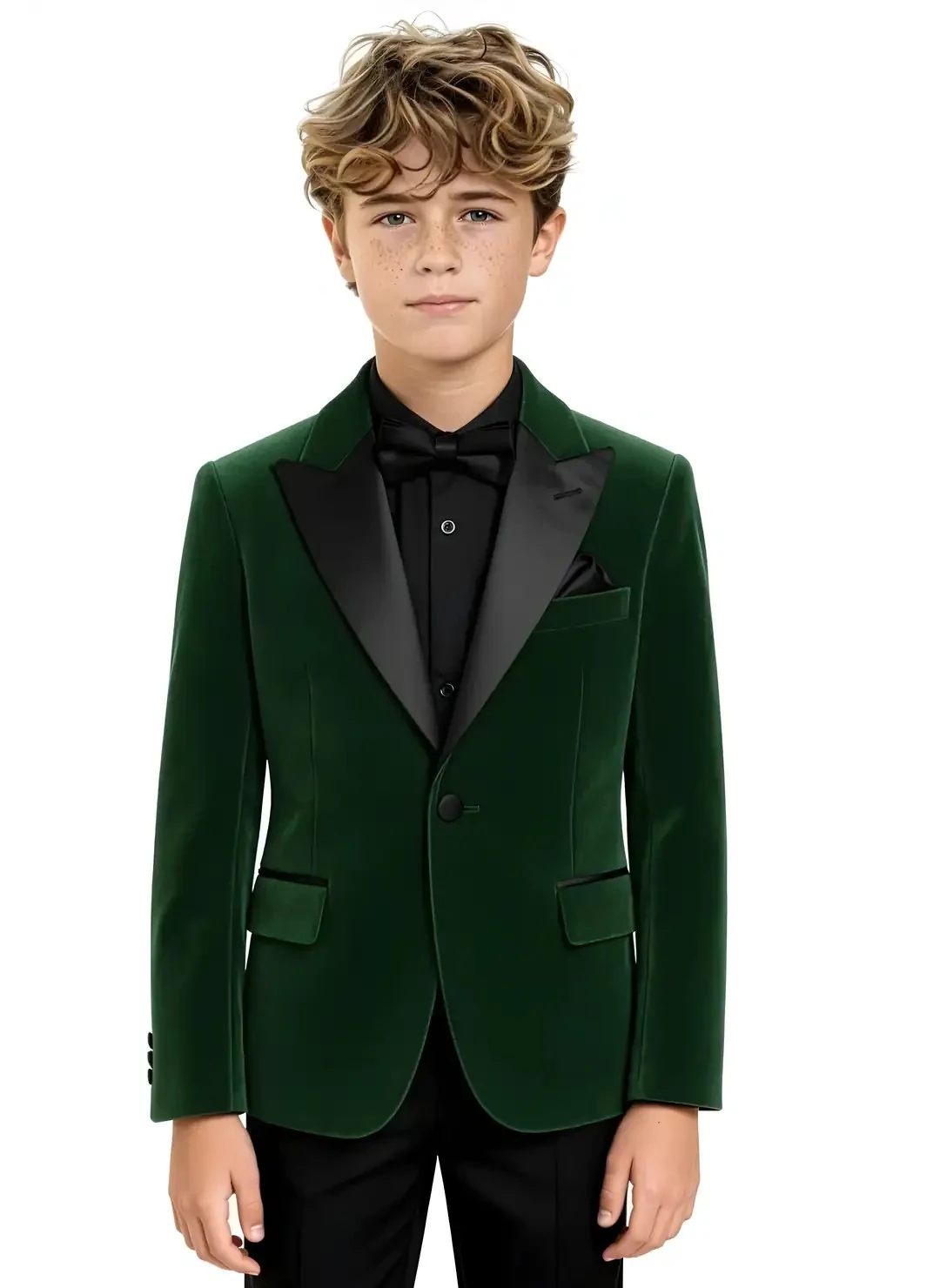 Erkek Çocuk Kadife Damatlık Blazer Ceket (2–16 Yaş) - Yeşil