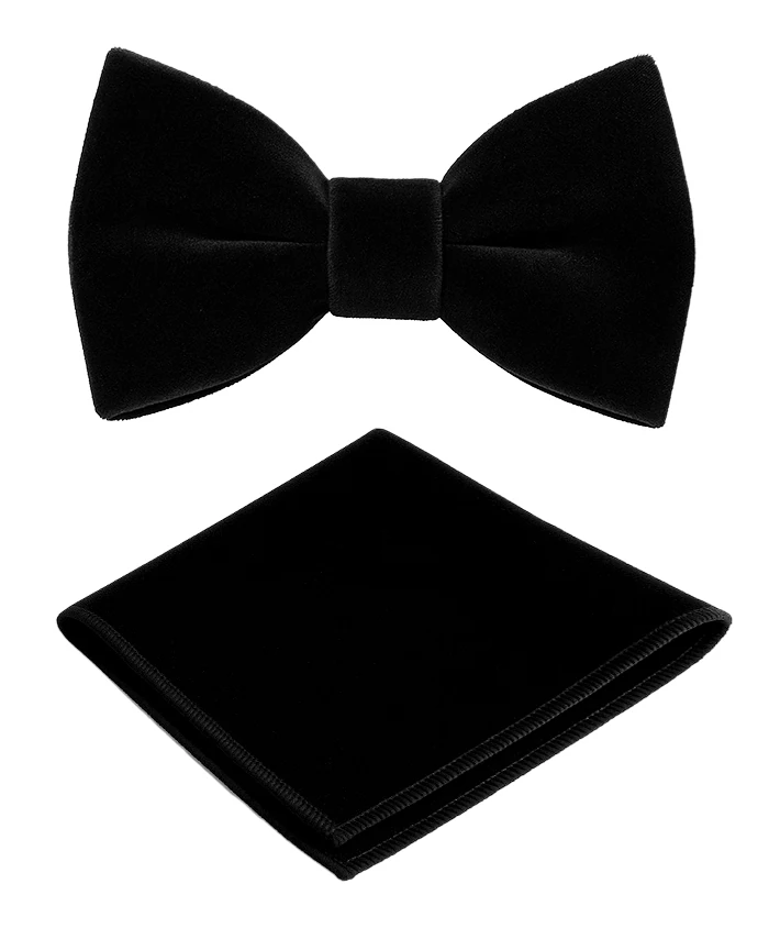 Erkek Kadife Papyon ve Mendil Seti 14 Yaş ve Üzeri - Siyah