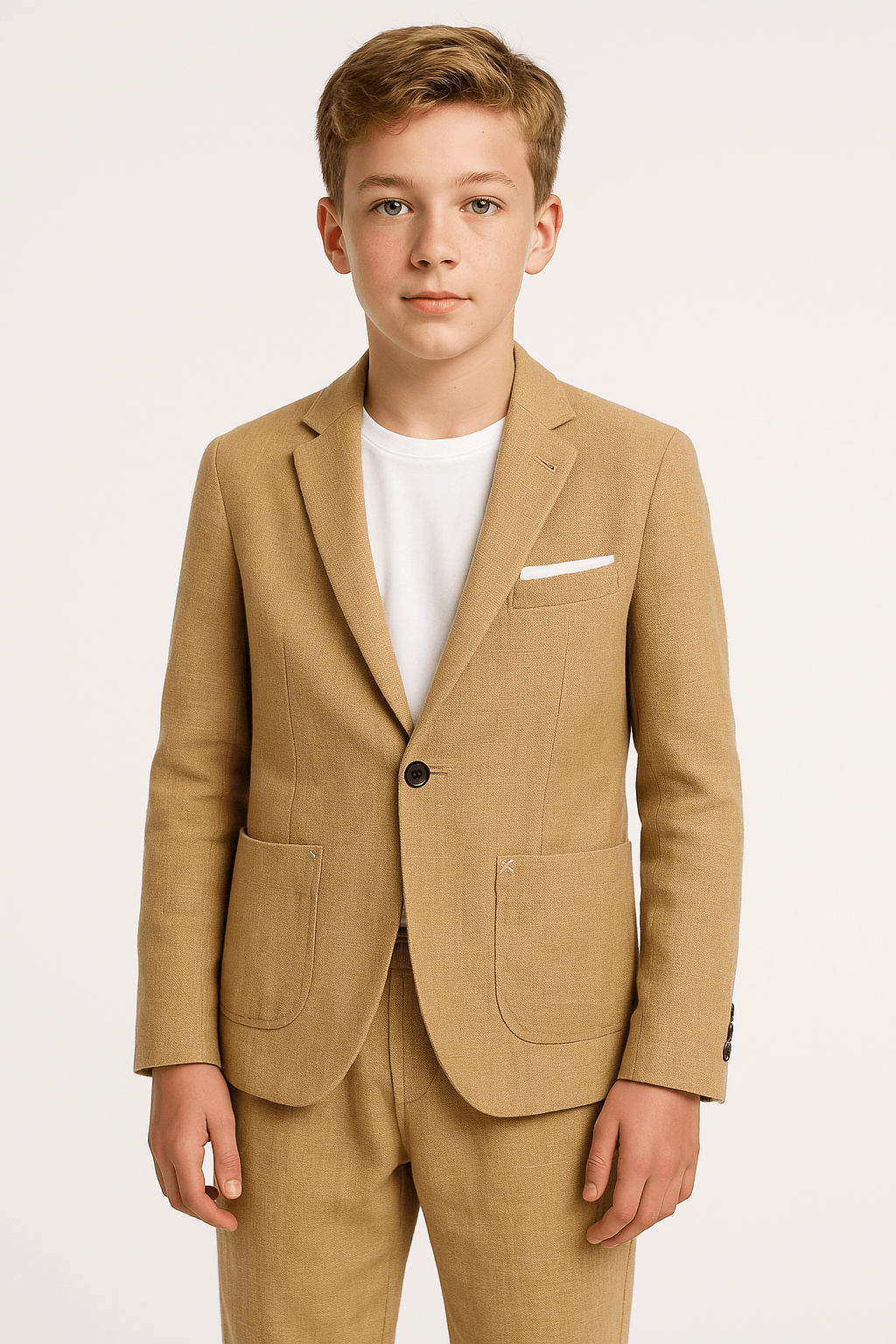 Erkek Çocuk Yazlık Keten Takım Elbise – 2 Parça, Lastikli ve Bağcıklı Pantolonlu