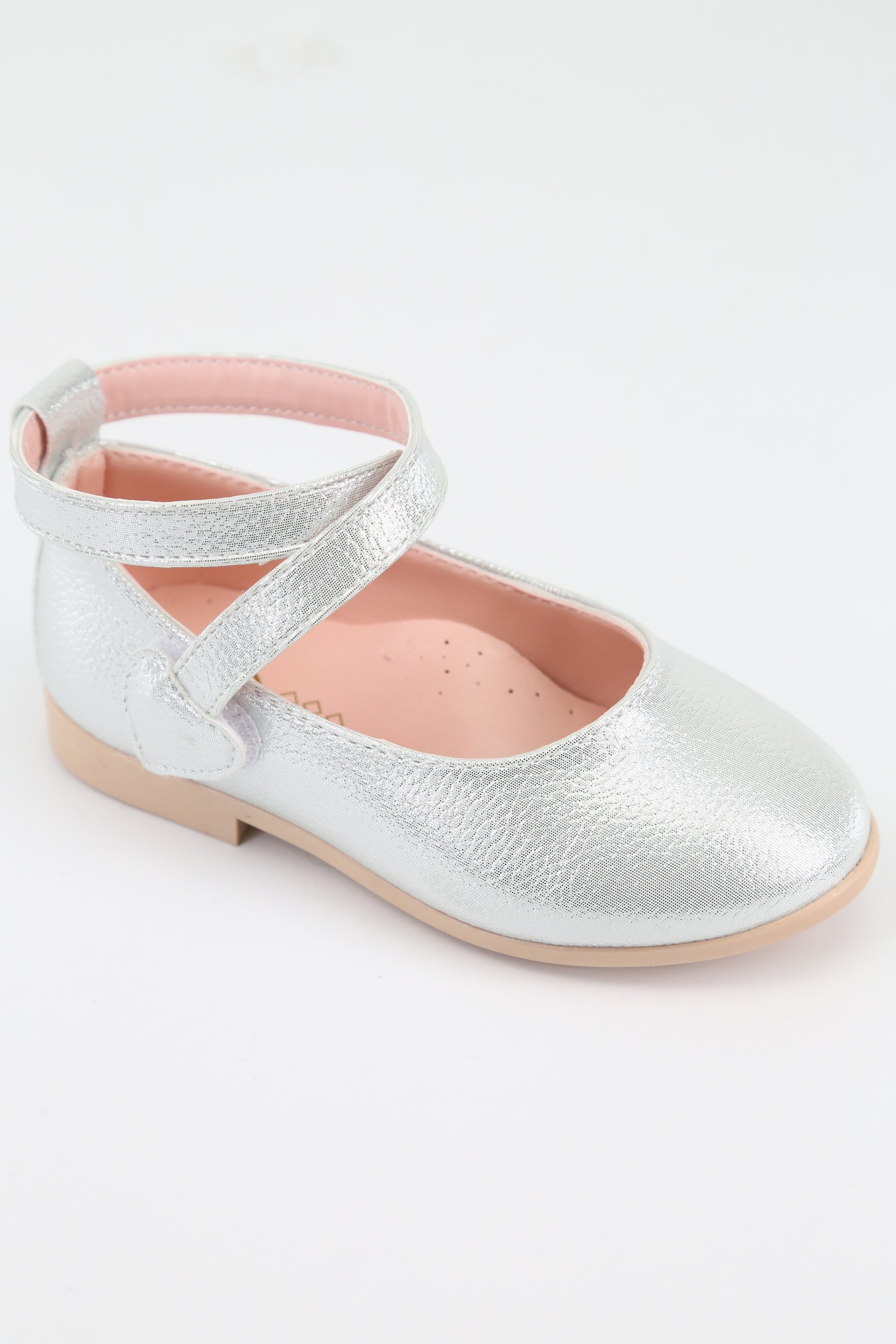 Parıltılı Gümüş ve Pembe Kız Çocuk Abiye Babet Ayakkabıları  (21 -35) - Gümüş