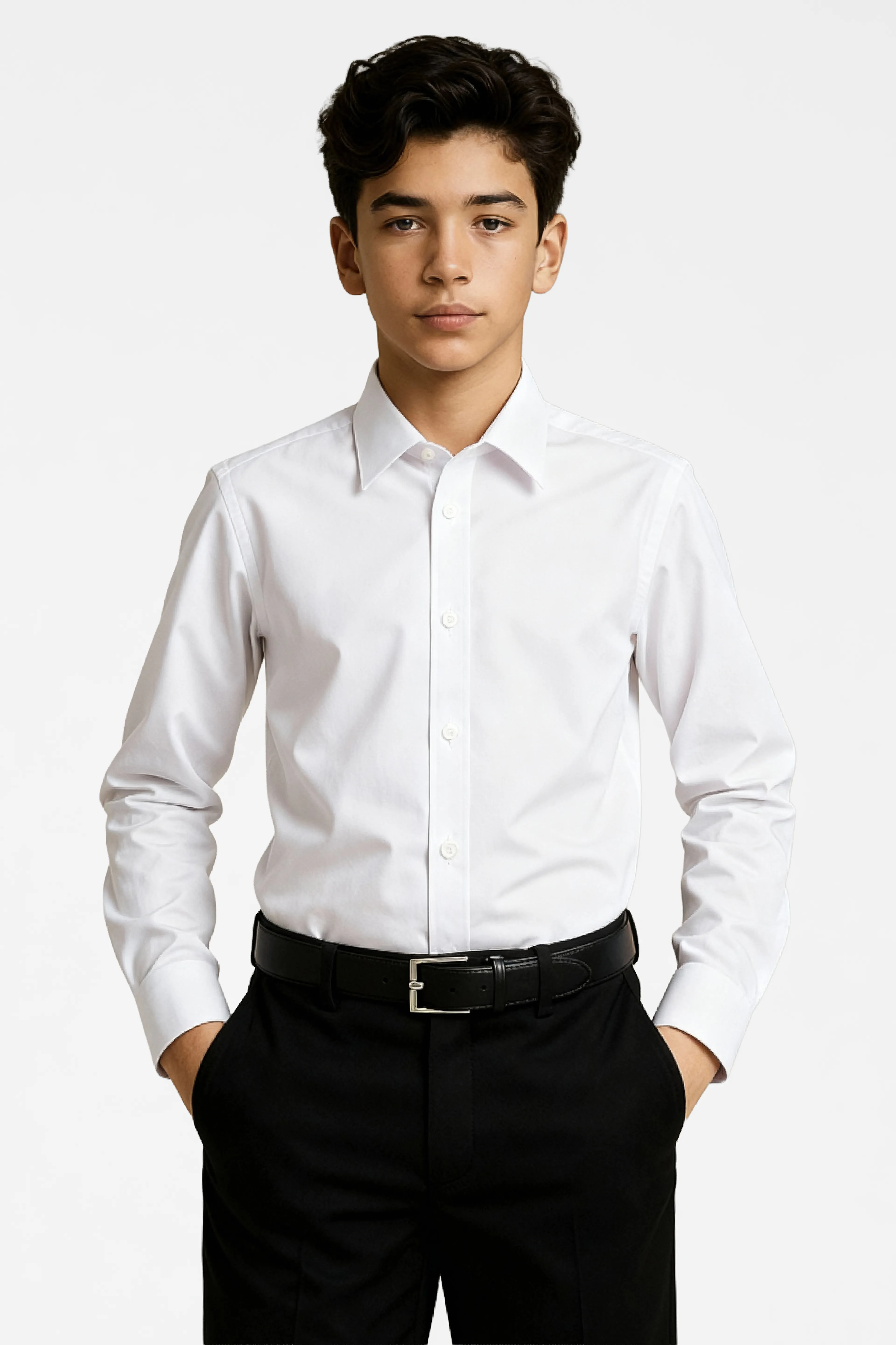 Erkek Çocuk Düz Yaka Klasik Beyaz Gömlek 