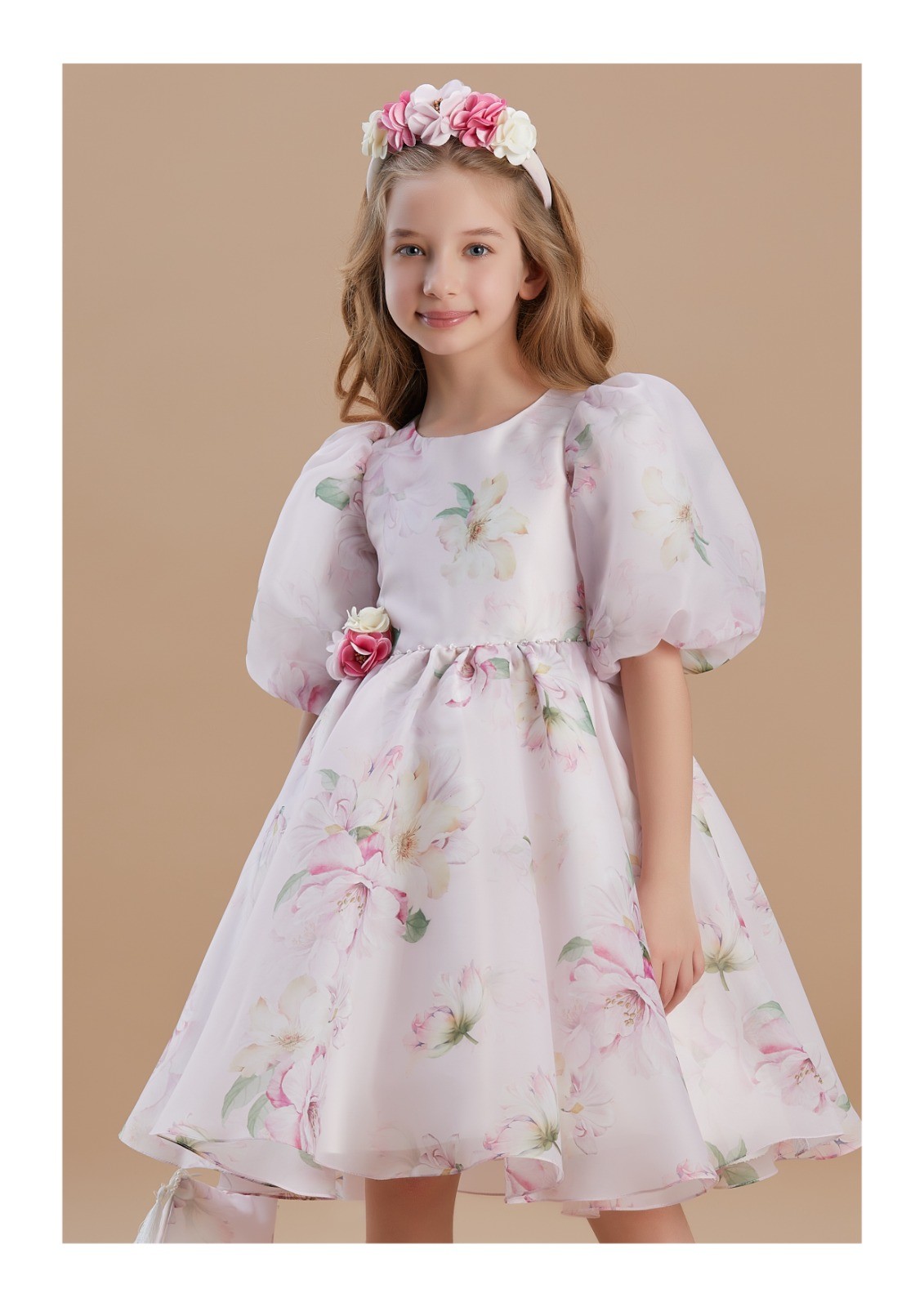 Çiçekli Organze Premium Kız Çocuk Elbisesi
