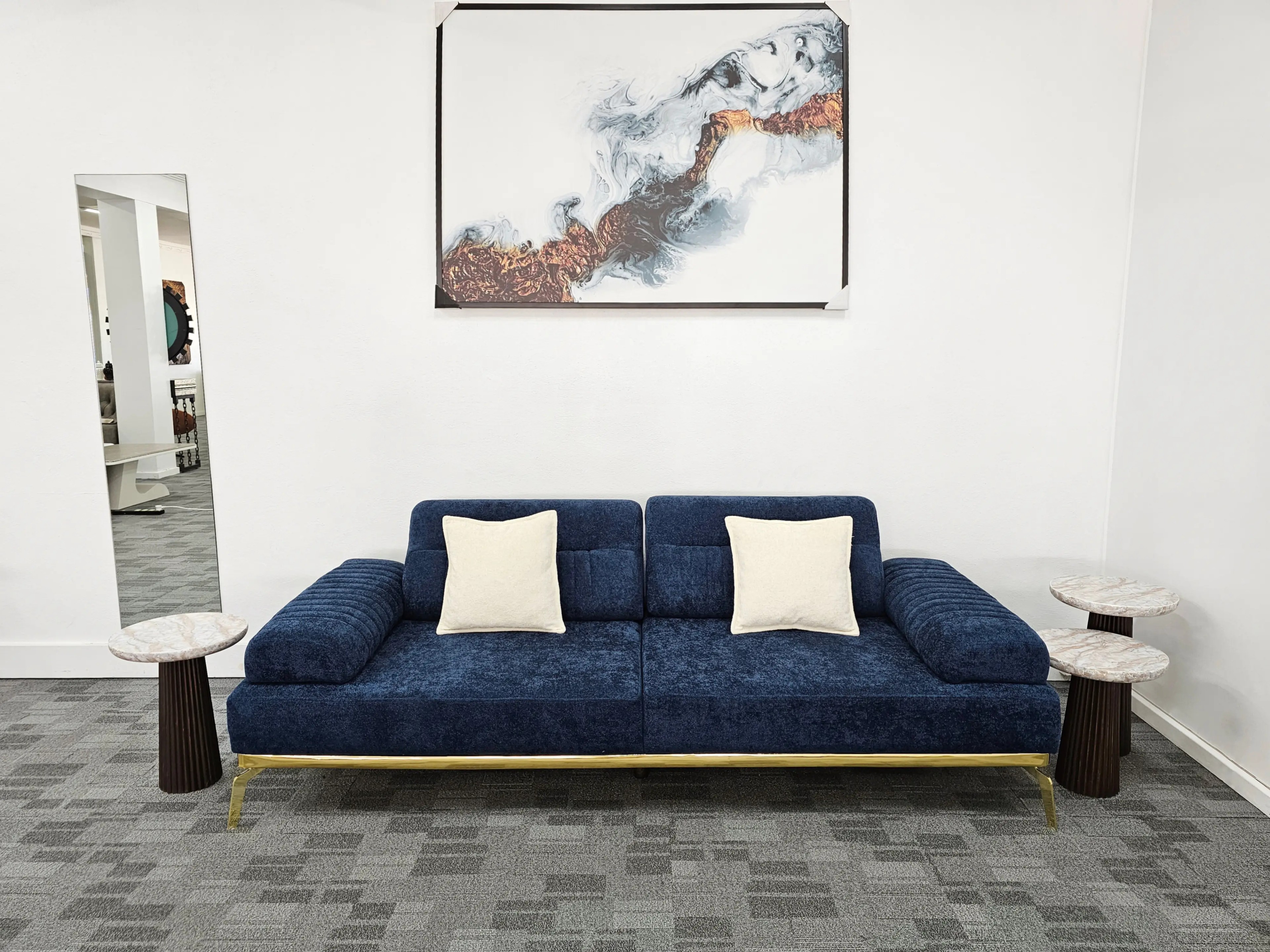 Paris- 3-Seater Linen Sofa Bed - Blue