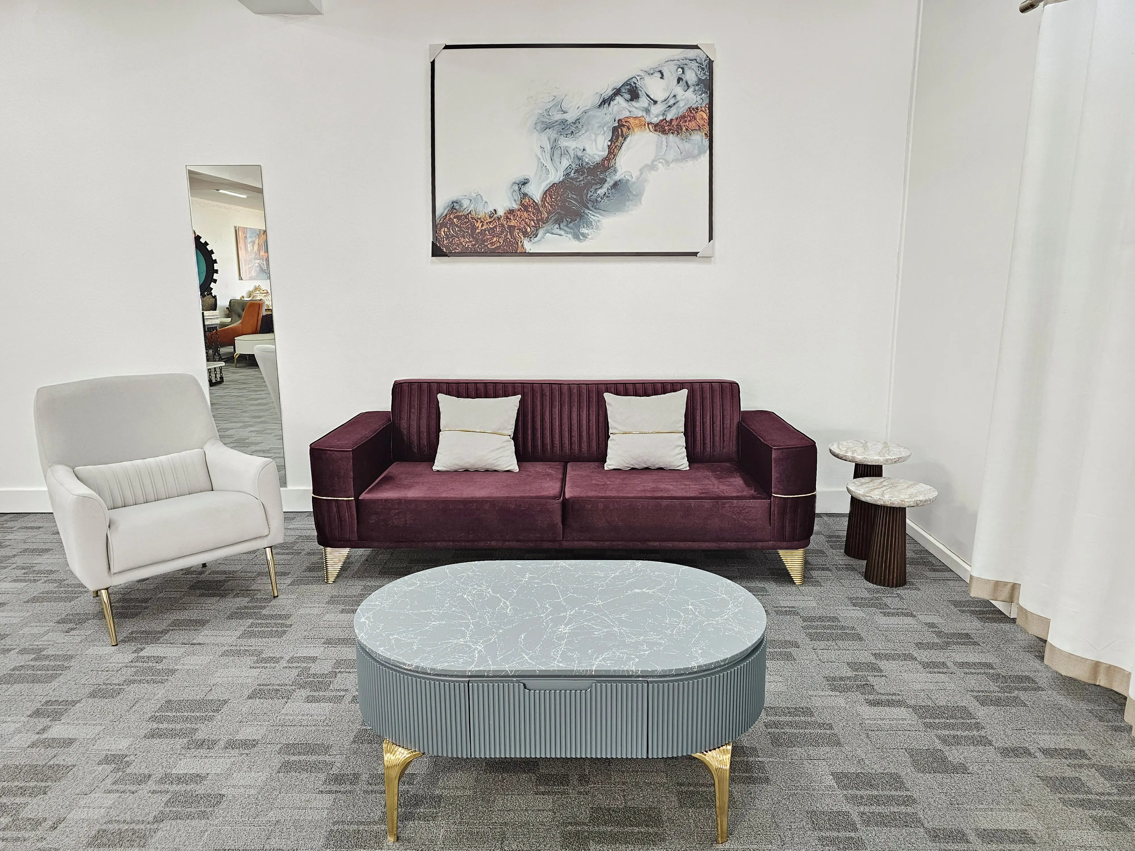 Silver- Purple Sofa Set