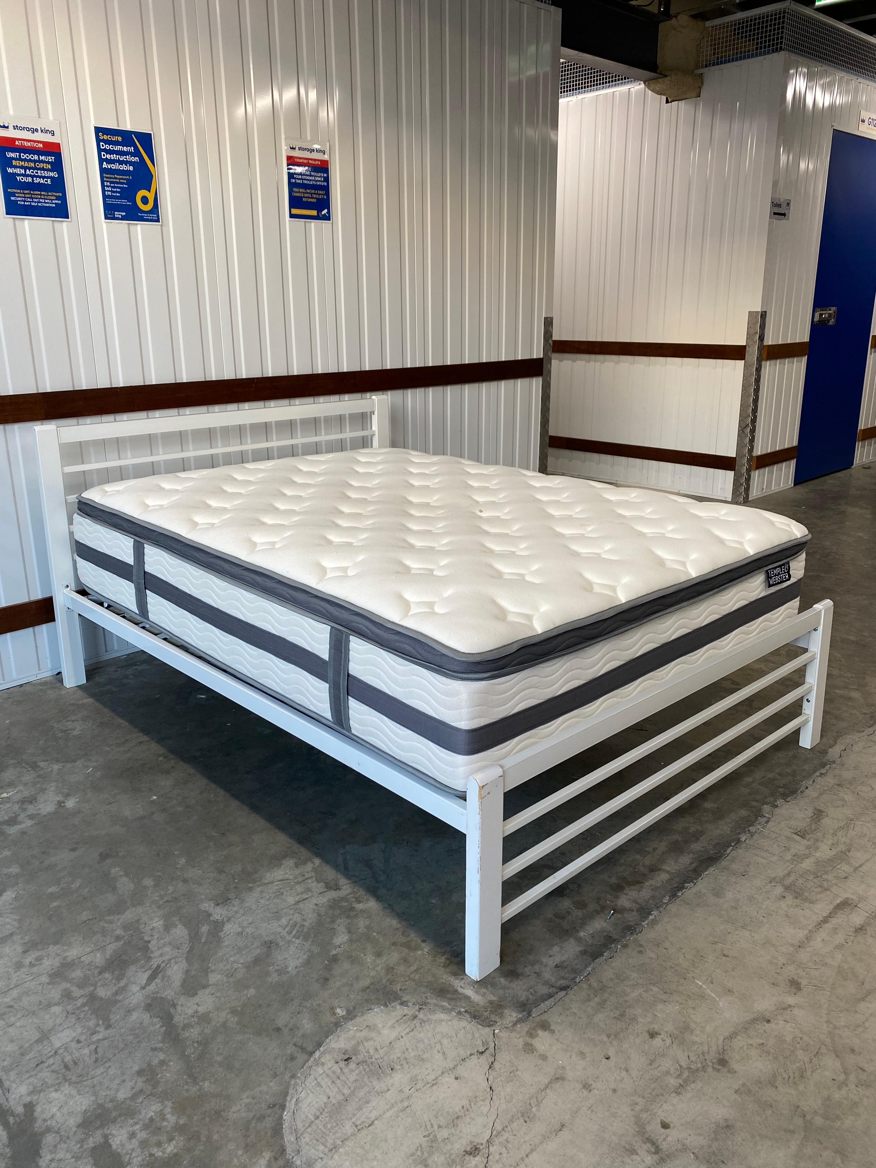 WHITE IRON BED AND THICK MATTRESS
