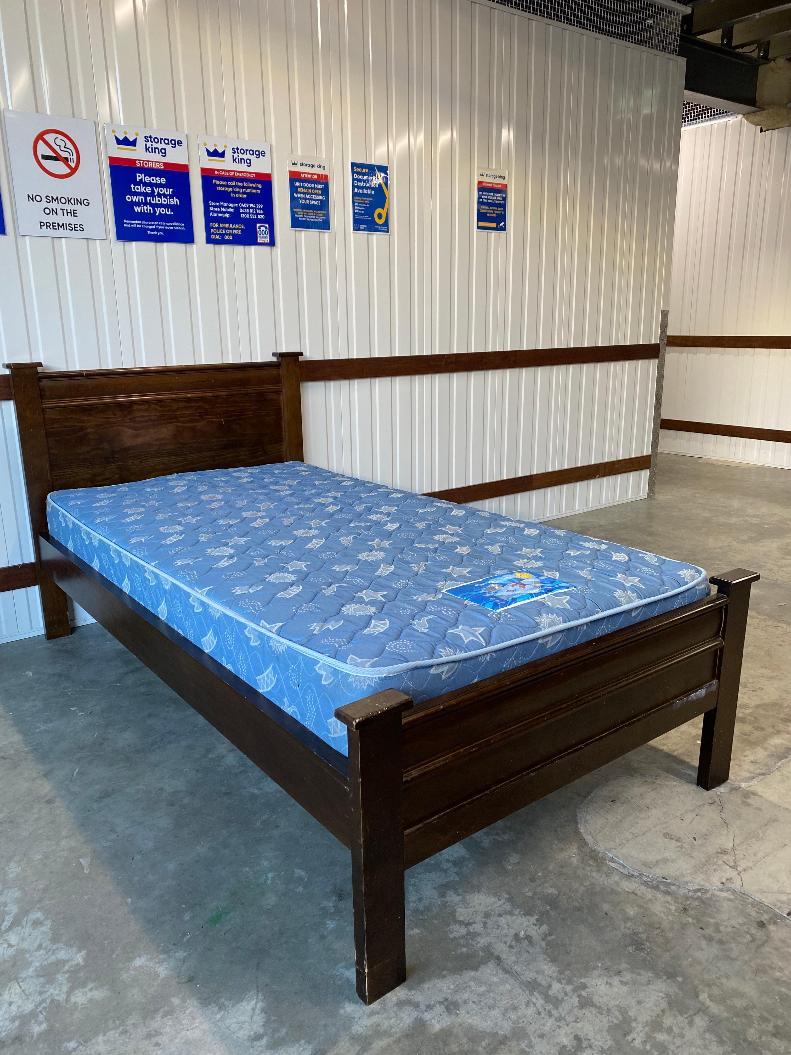 King Single Size Bed Frame and Mattress Timber