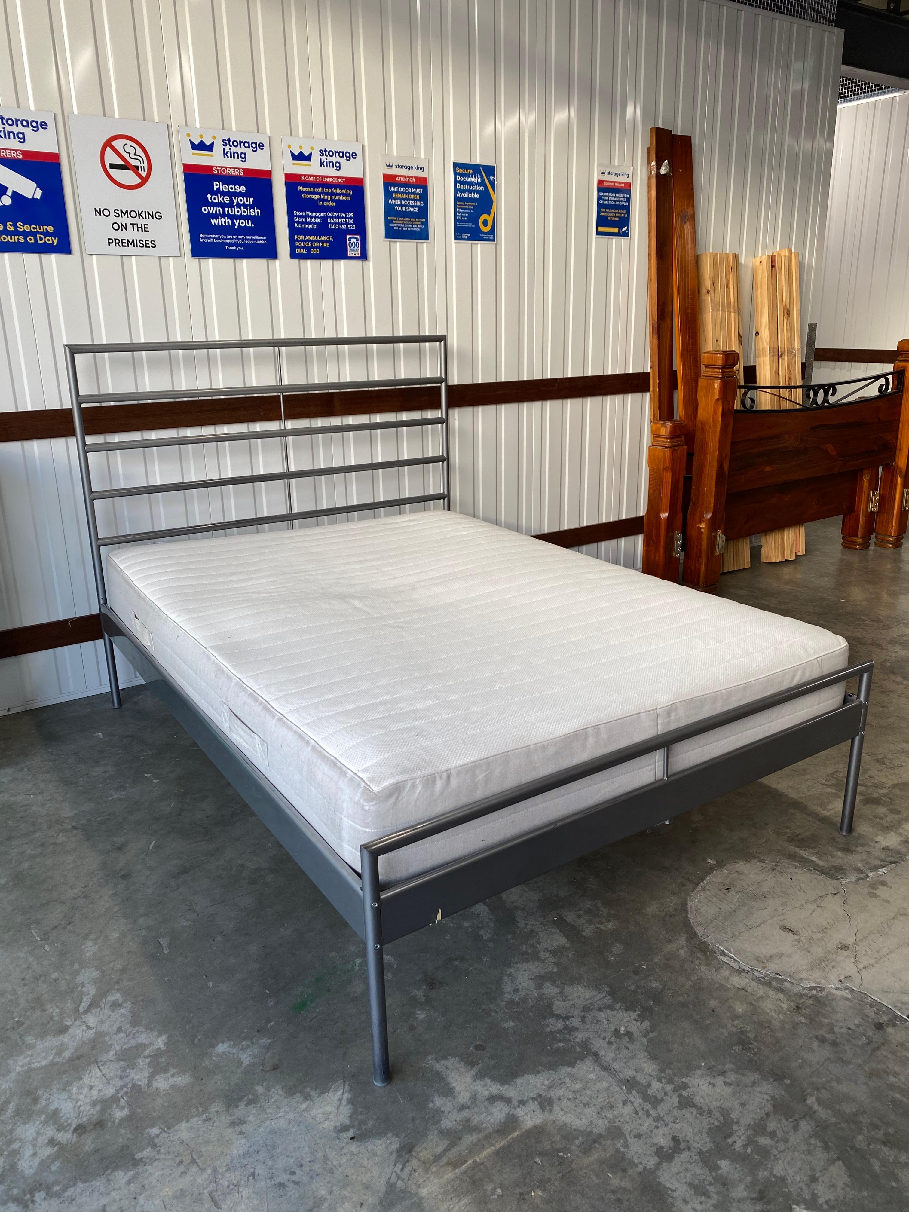 DOUBLE GREY IRON BED AND MATTRESS