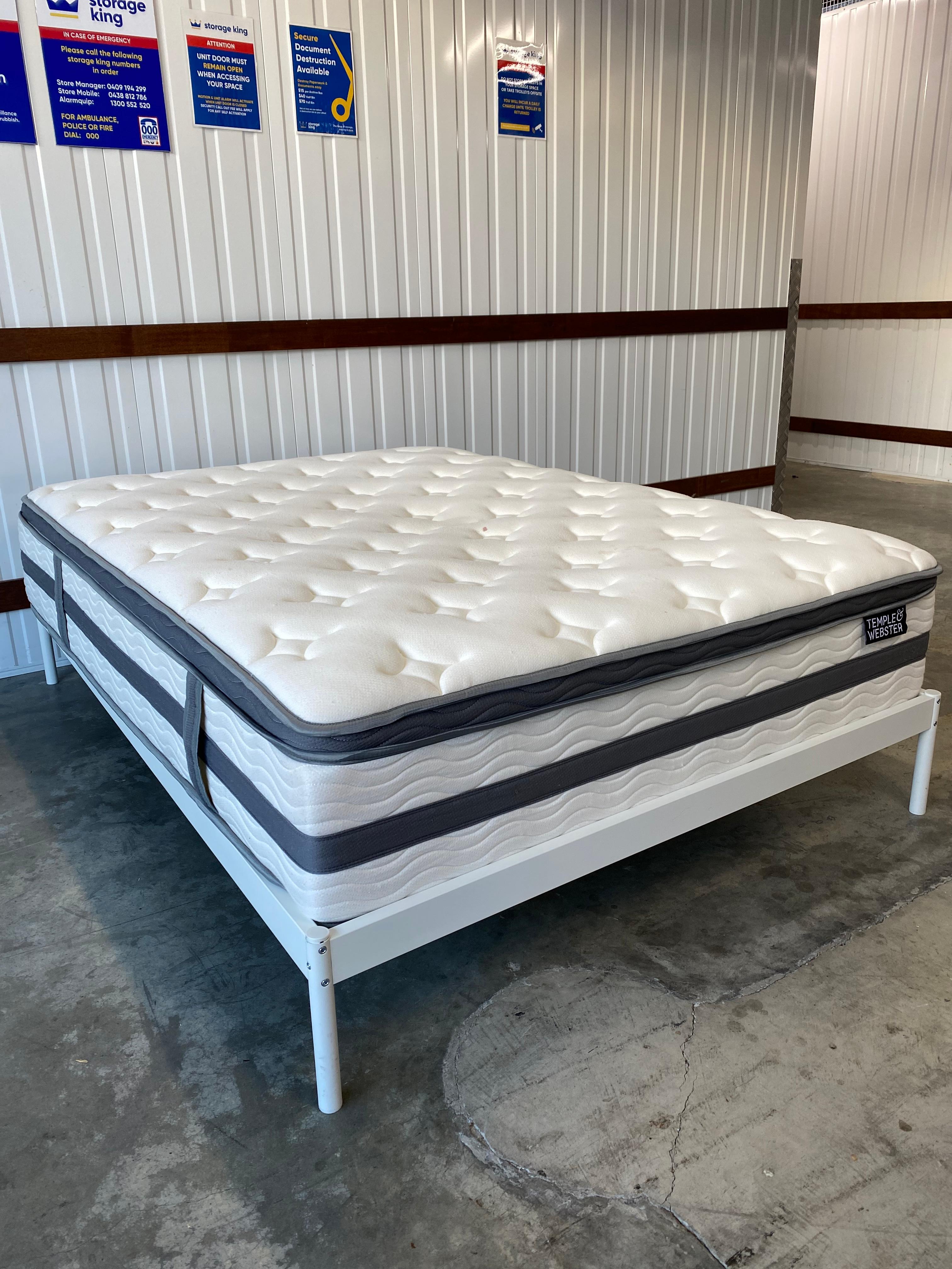 Double White Iron Bed Base and Thick Mattress