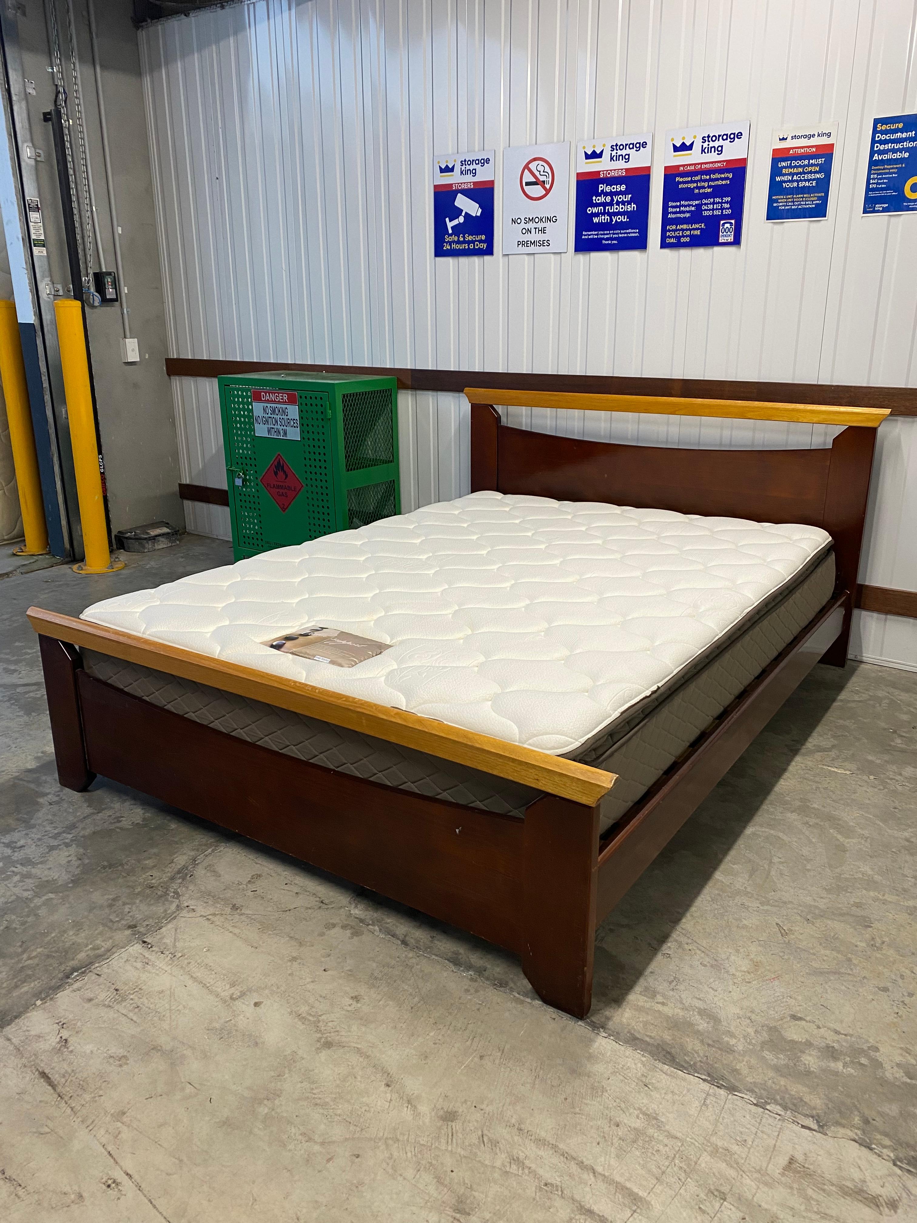 Queen Varnished Bed Frame and Mattress