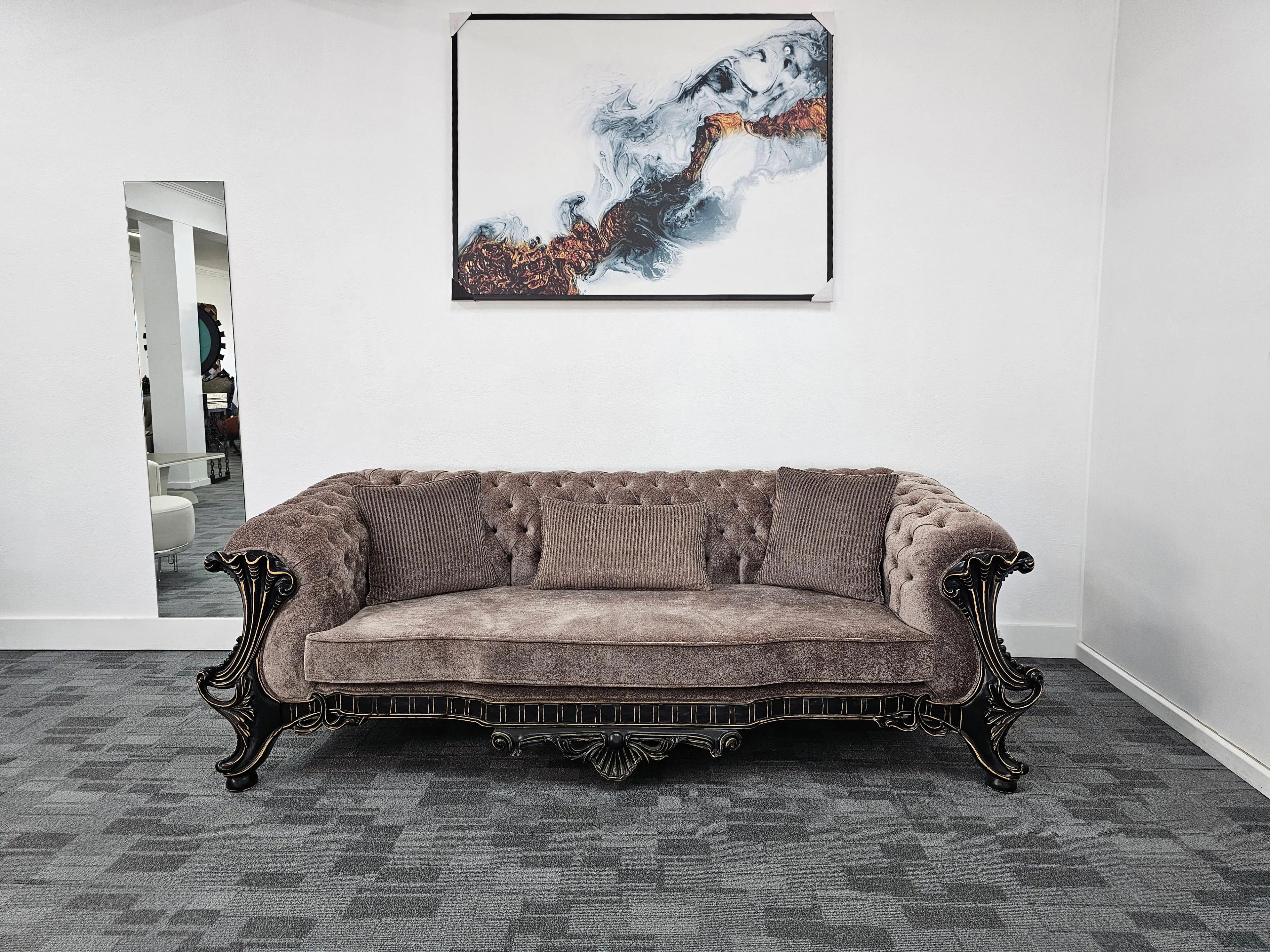 Ches Hand Carved 3-Seater Chesterfield  Sofa