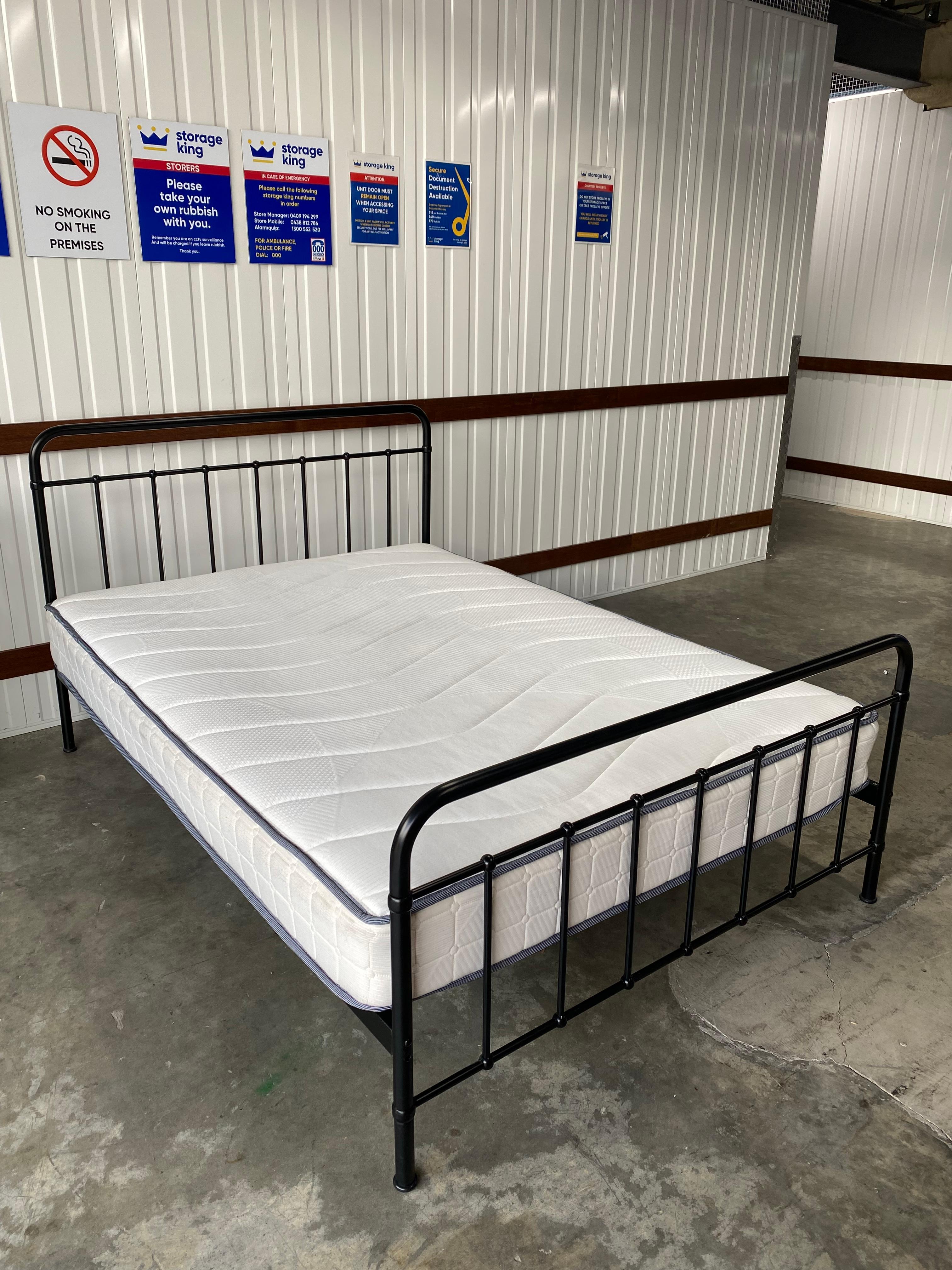 Double Black Iron Bed Frame and Mattress