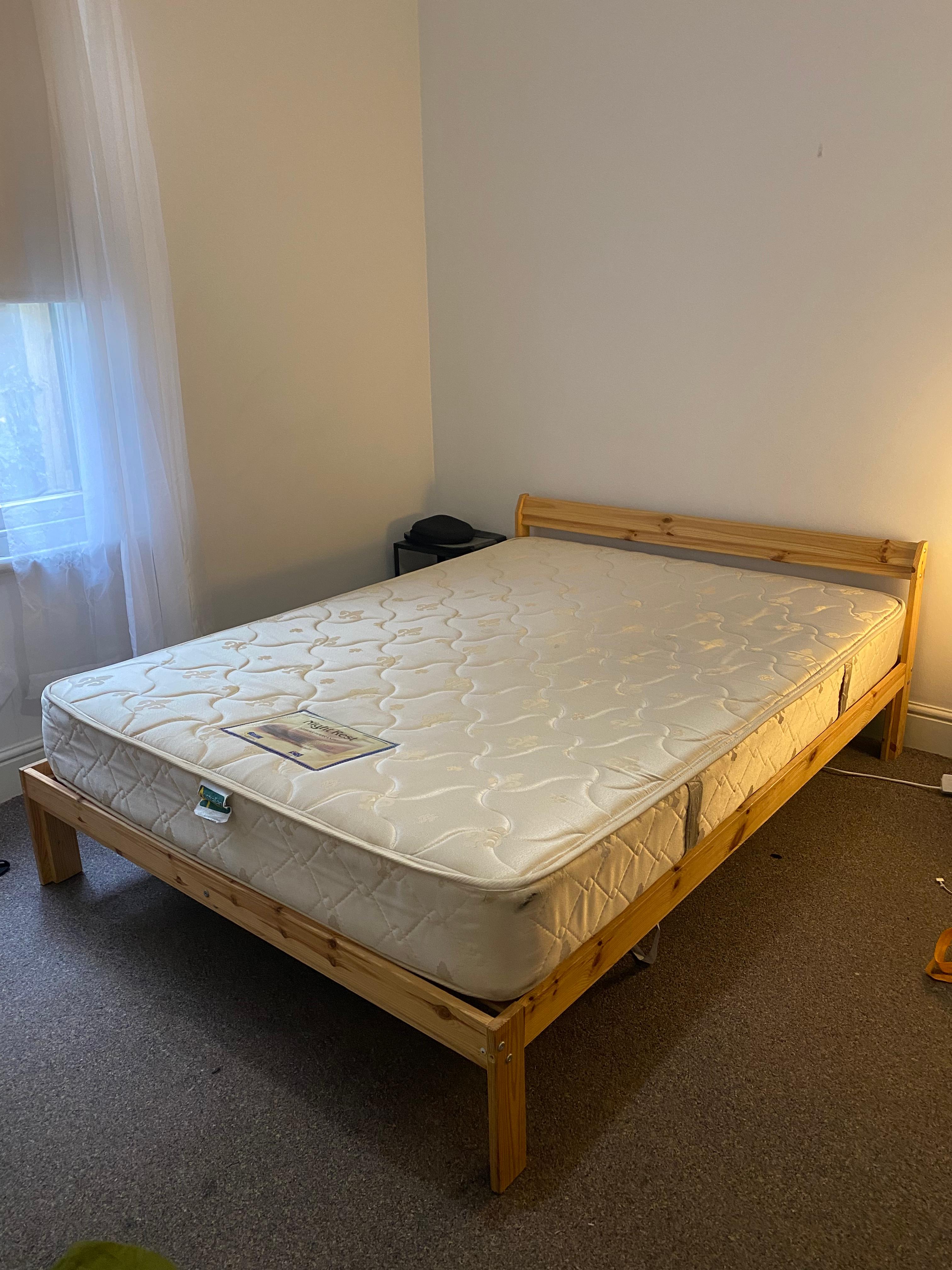 WOODEN DOUBLE BED WITH MATTRESS
