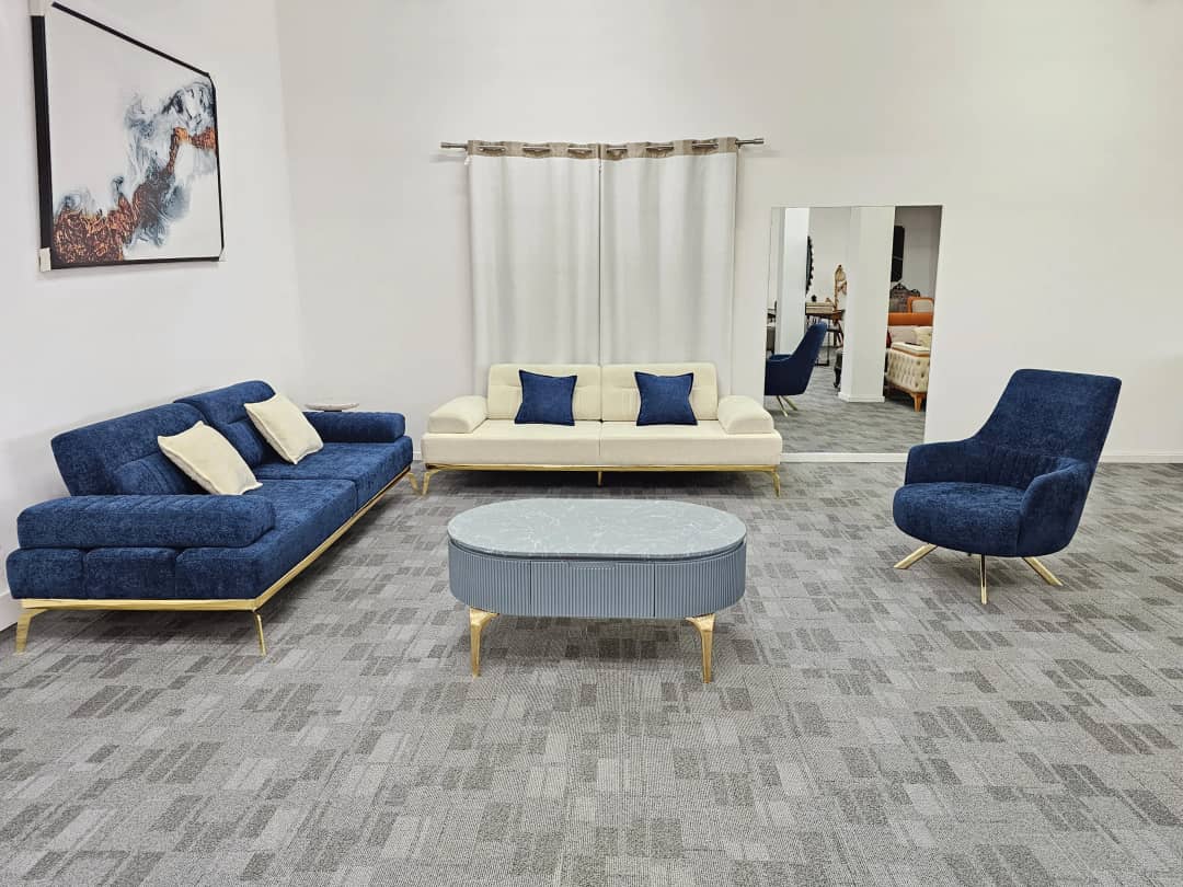 Paris- White and Blue Sofa Set, Linen Sofa Bed