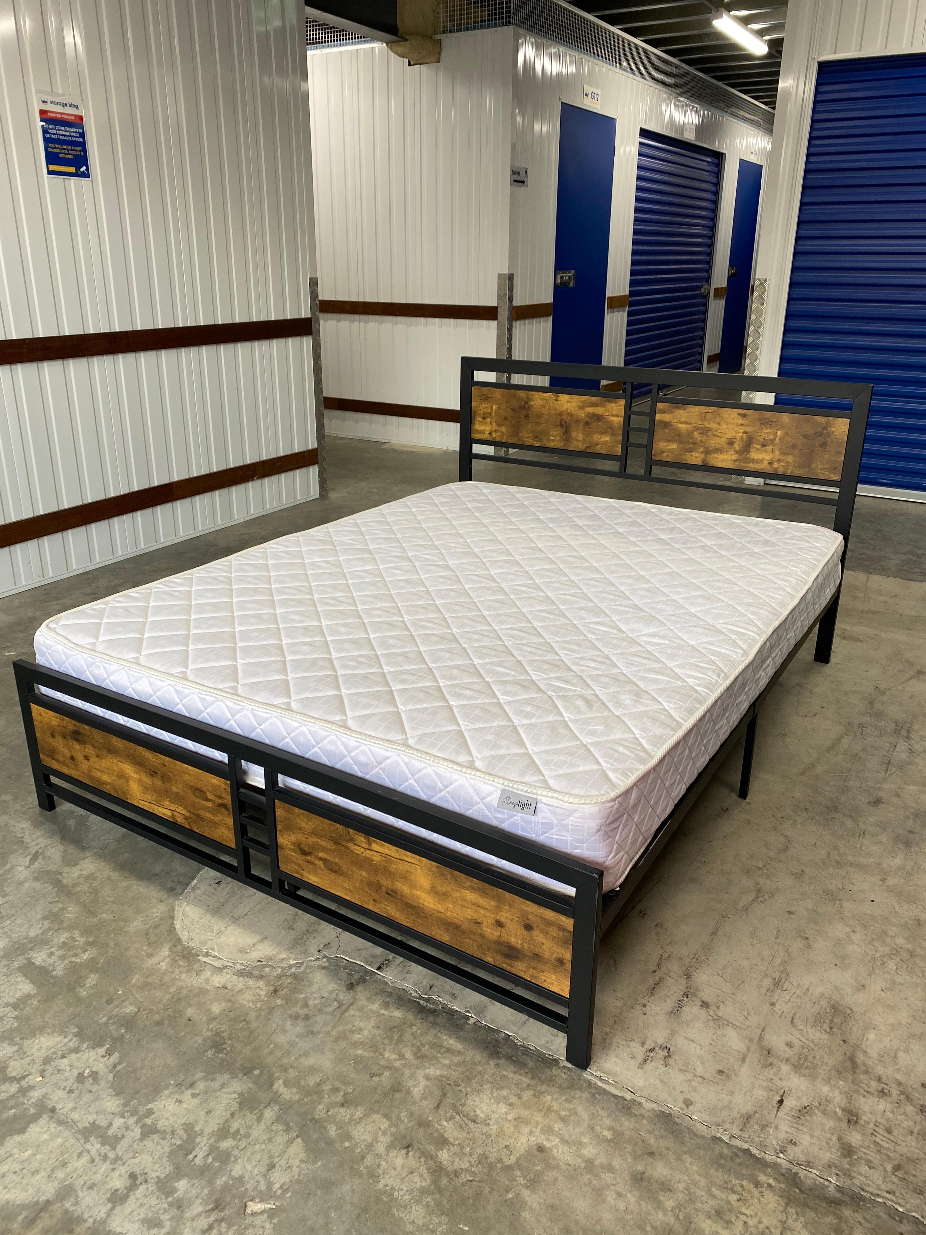 Queen Iron Black Bed Frame and Mattress