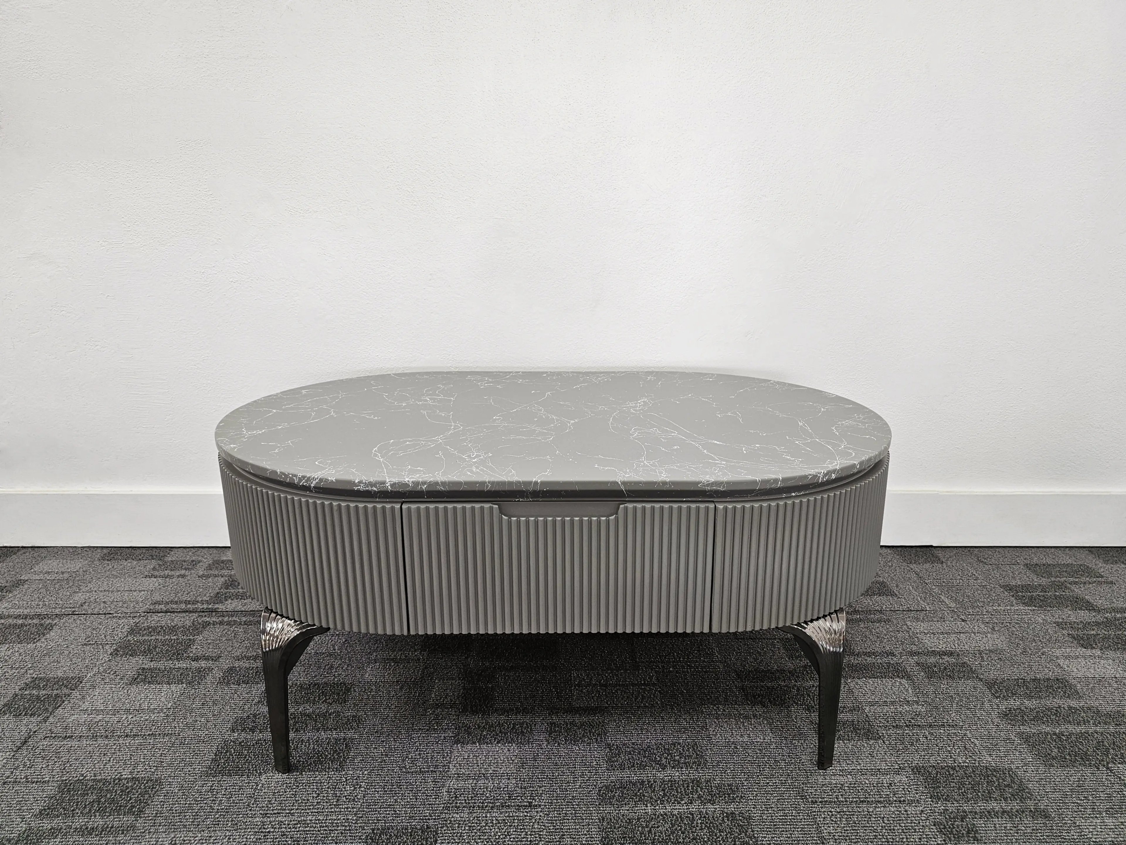 Roun- Oval Coffee Table with Storage - Grey