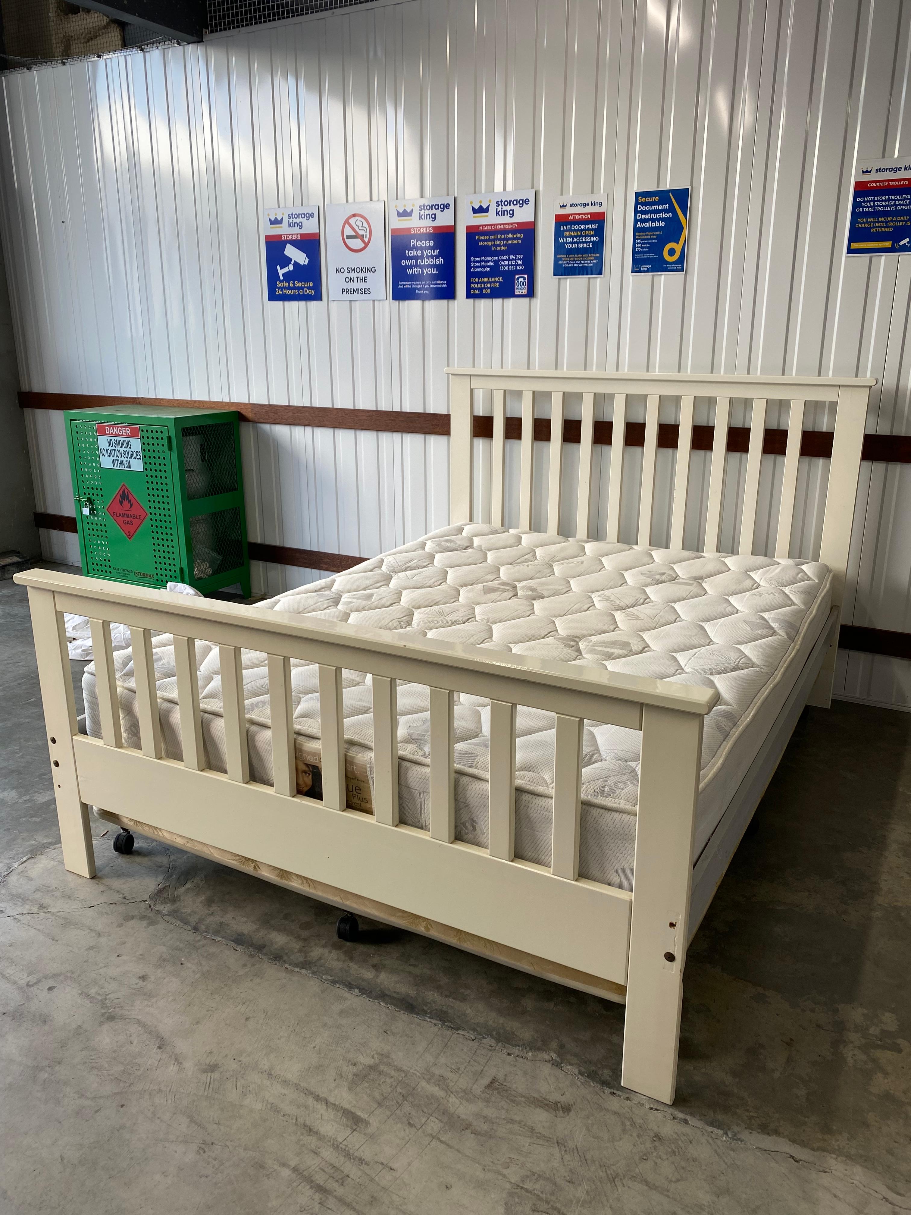 Queen White Bed Frame and Mattress