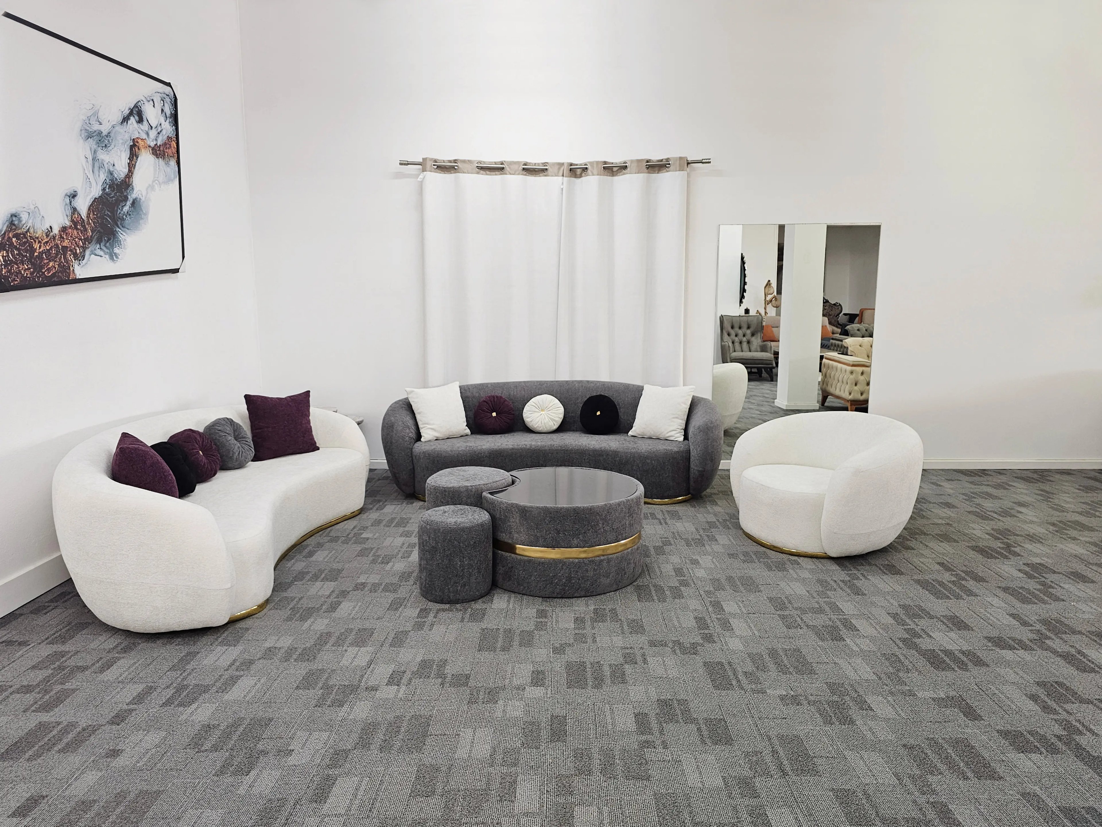 Oyster- Grey and White Curved Sofa Set