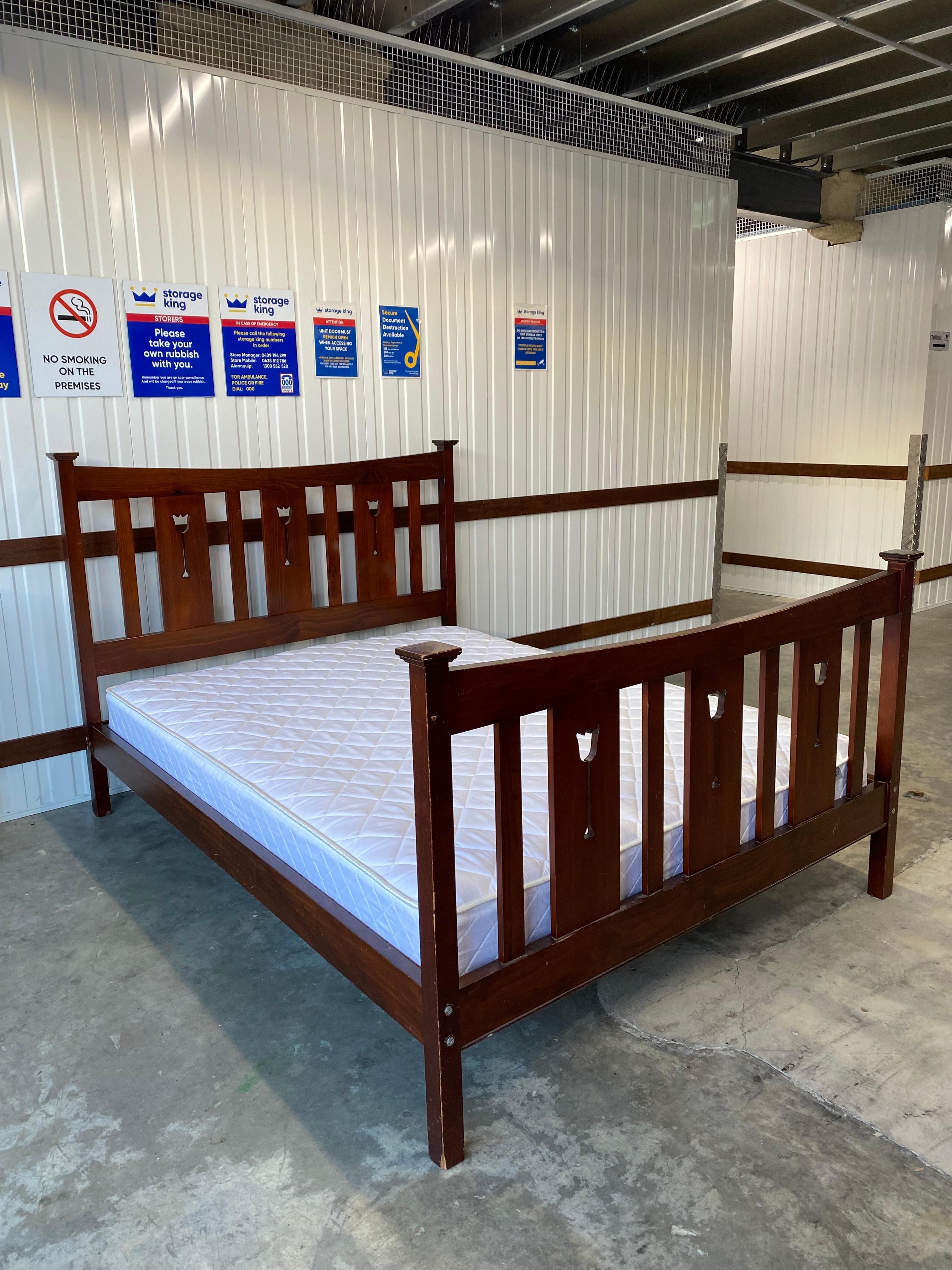 Queen Pine Wood Bed Frame and Mattress