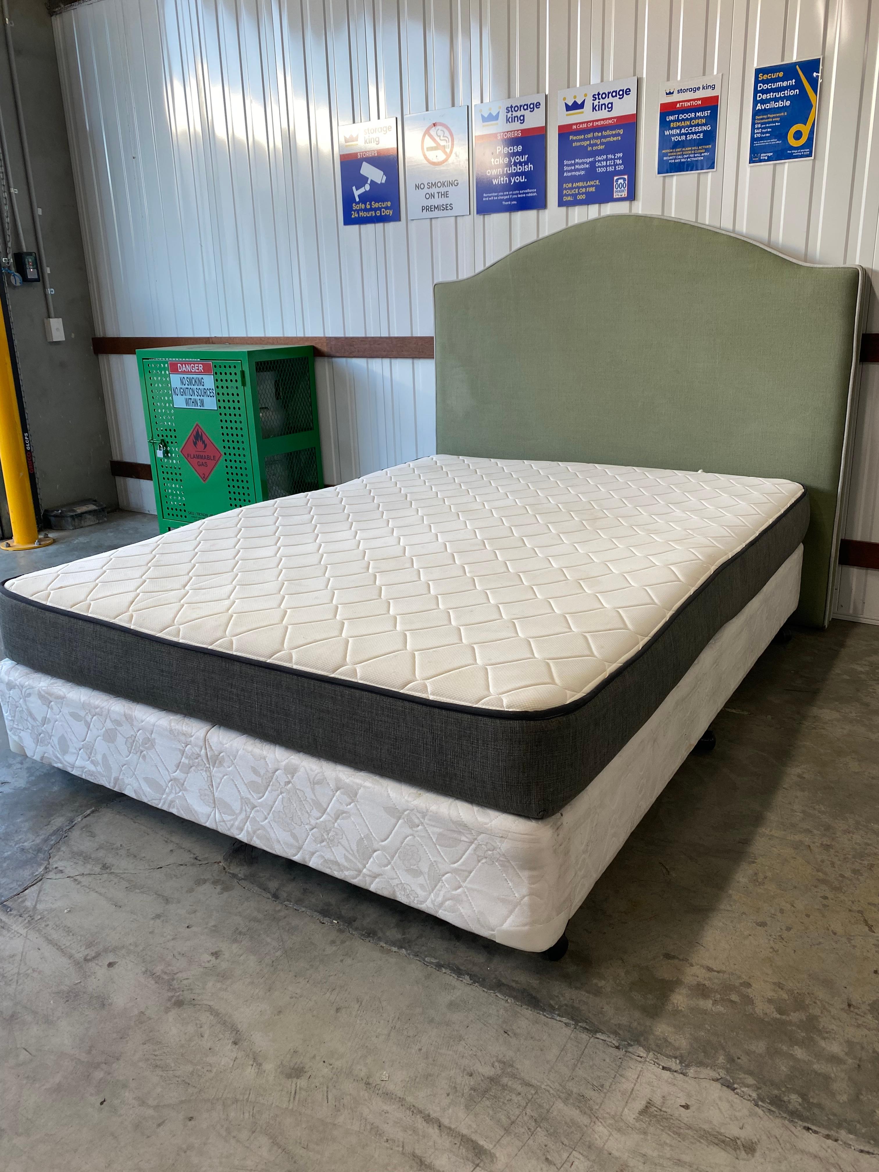 Queen Bed Base With Green Head and Mattress