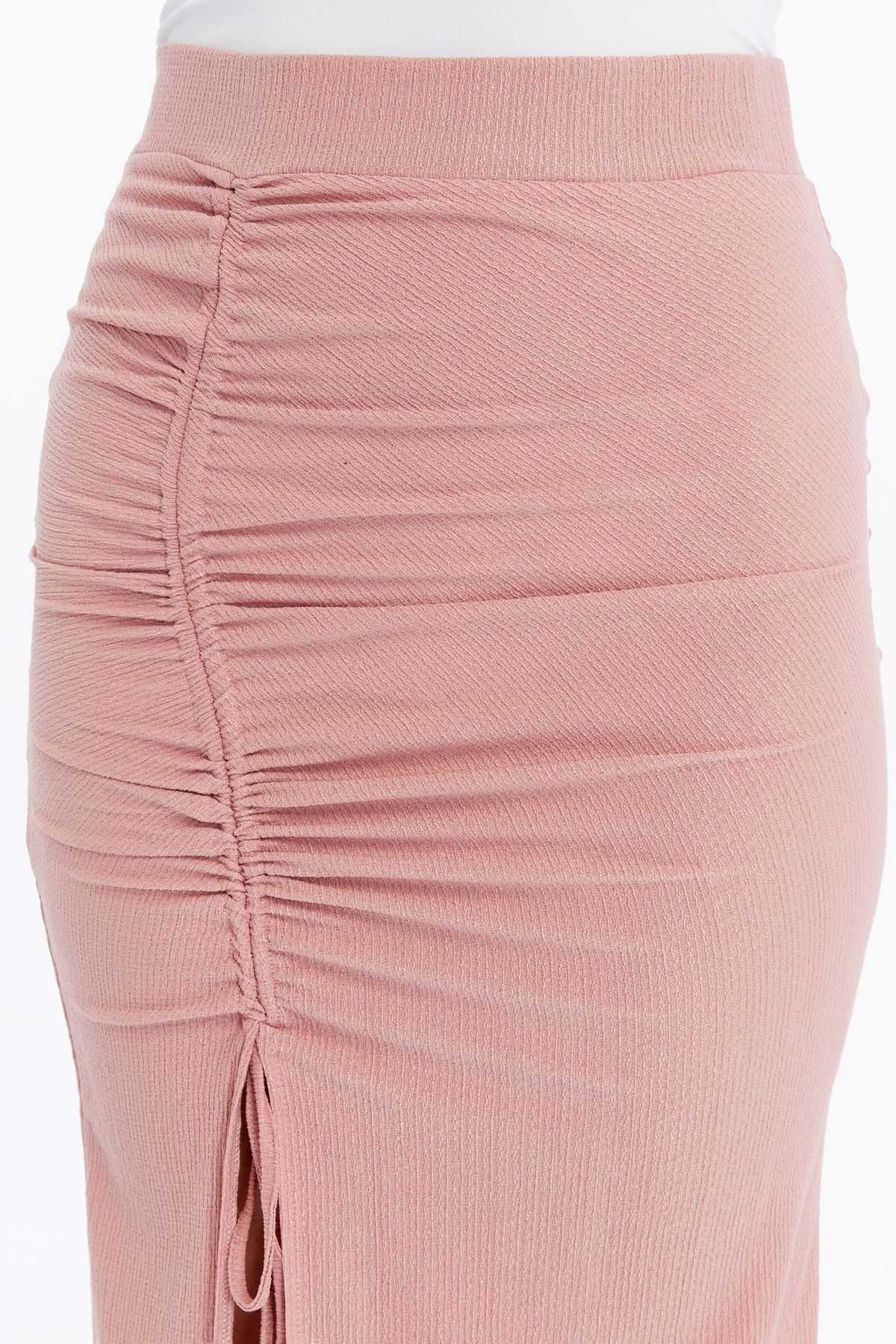 Kadın Etek Ayarlanabilir Büzgülü Yırtmaçlı Maxi Boy - pembe