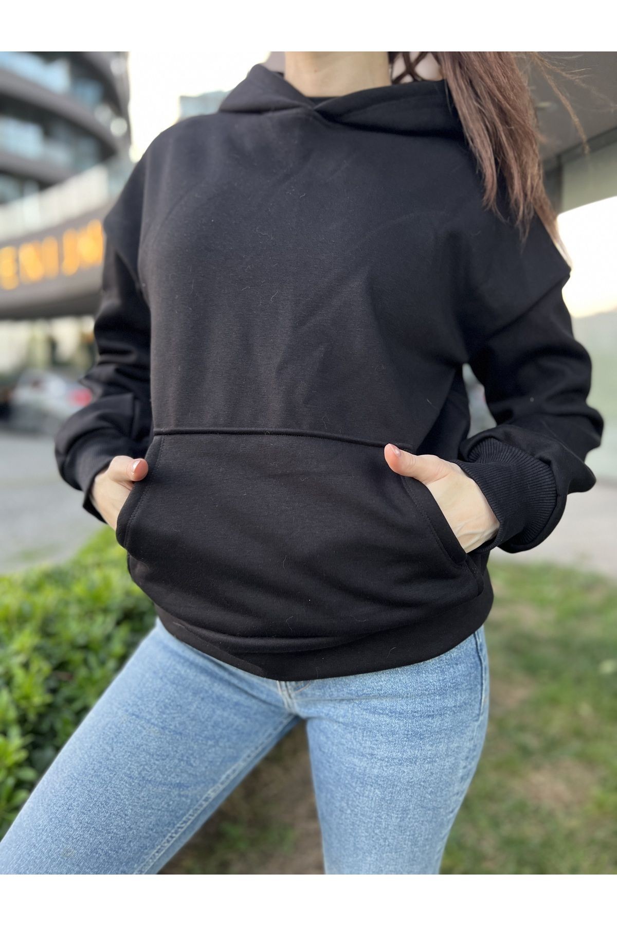 Kapüşonlu Içi Polarlı Unisex Hoodie Kadın Erkek Pamuklu Basic Kapüşonlu Sweatshirt Rahat Kalıp