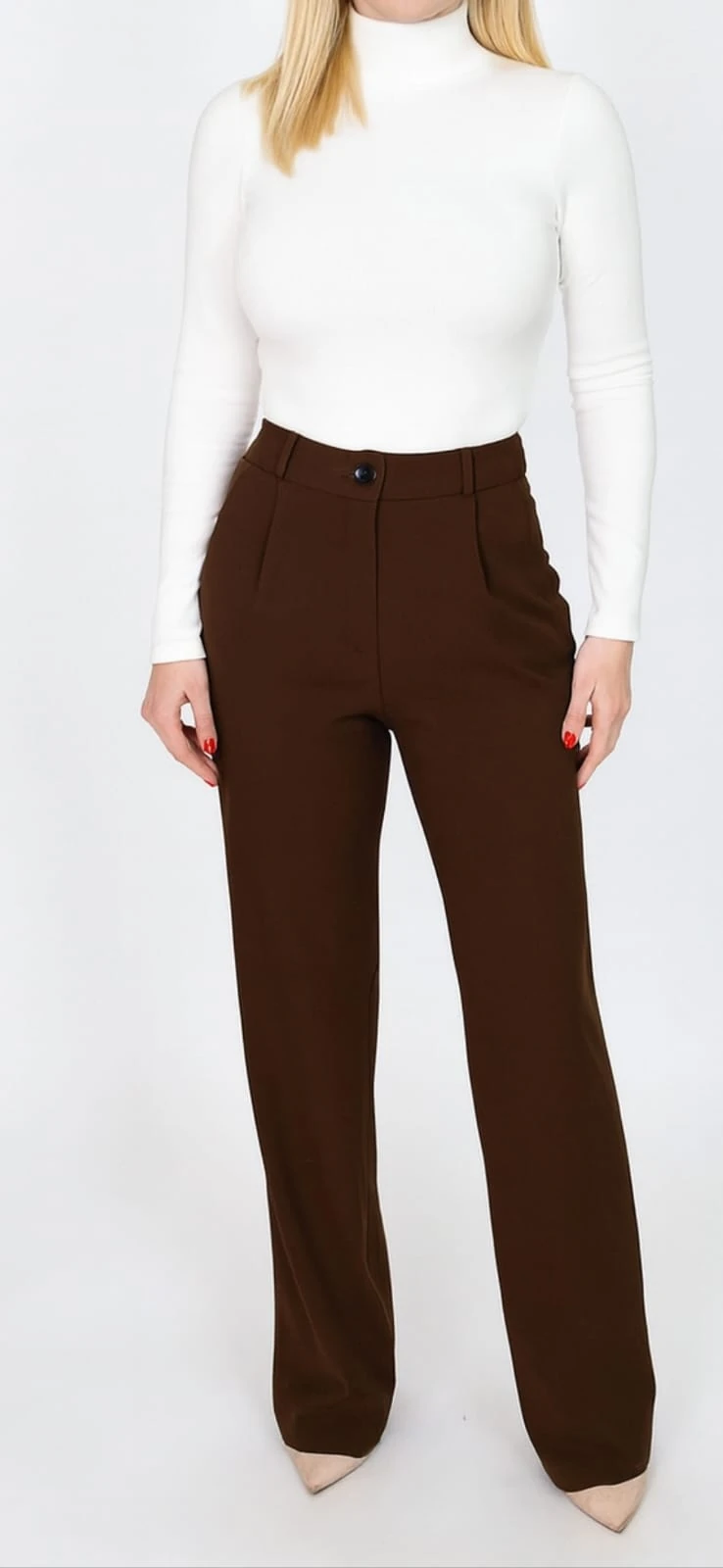 Kadın Likralı Düğmeli Palazzo Pantolon Oversize Yüksek Bel