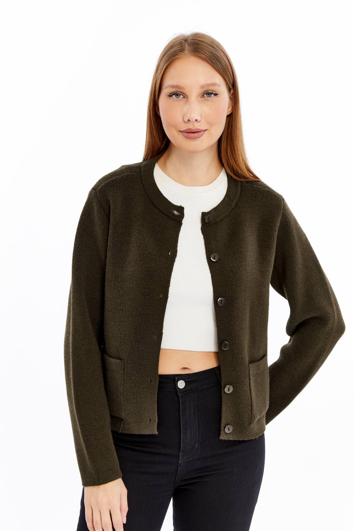 Kadın Düğmeli Triko Hırka