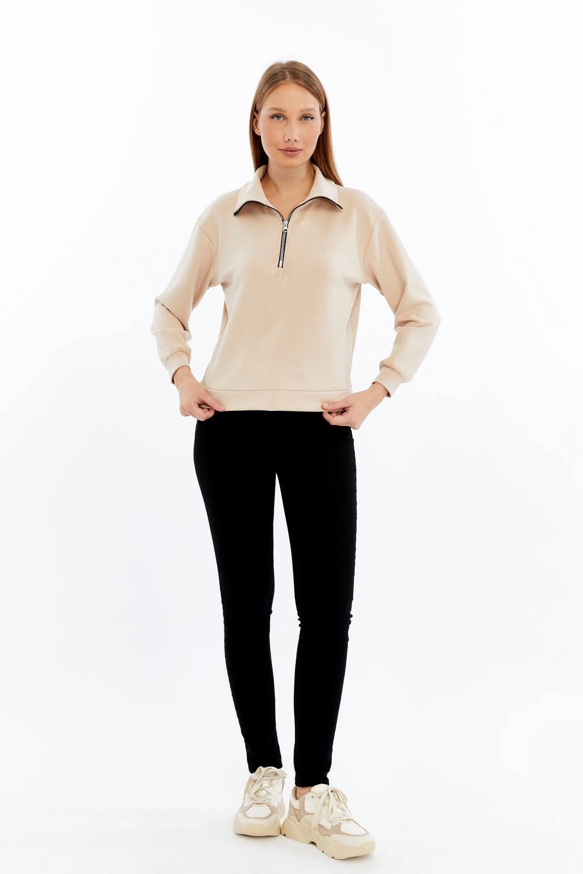Kadın Sweatshirt Fermuarlı Dik Yaka