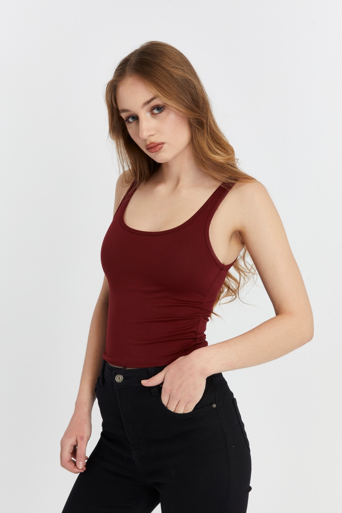 Kadın Geniş Askılı Likralı Body - bordo