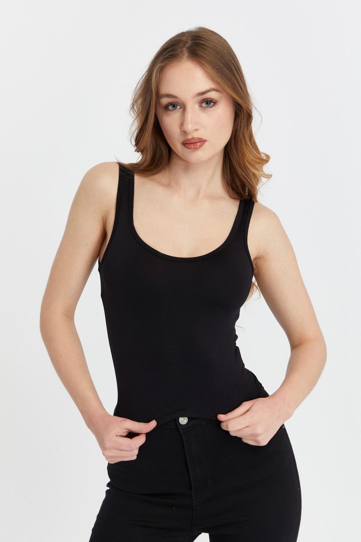 Kadın Geniş Askılı Likralı Body 3 lü Set - Bej
