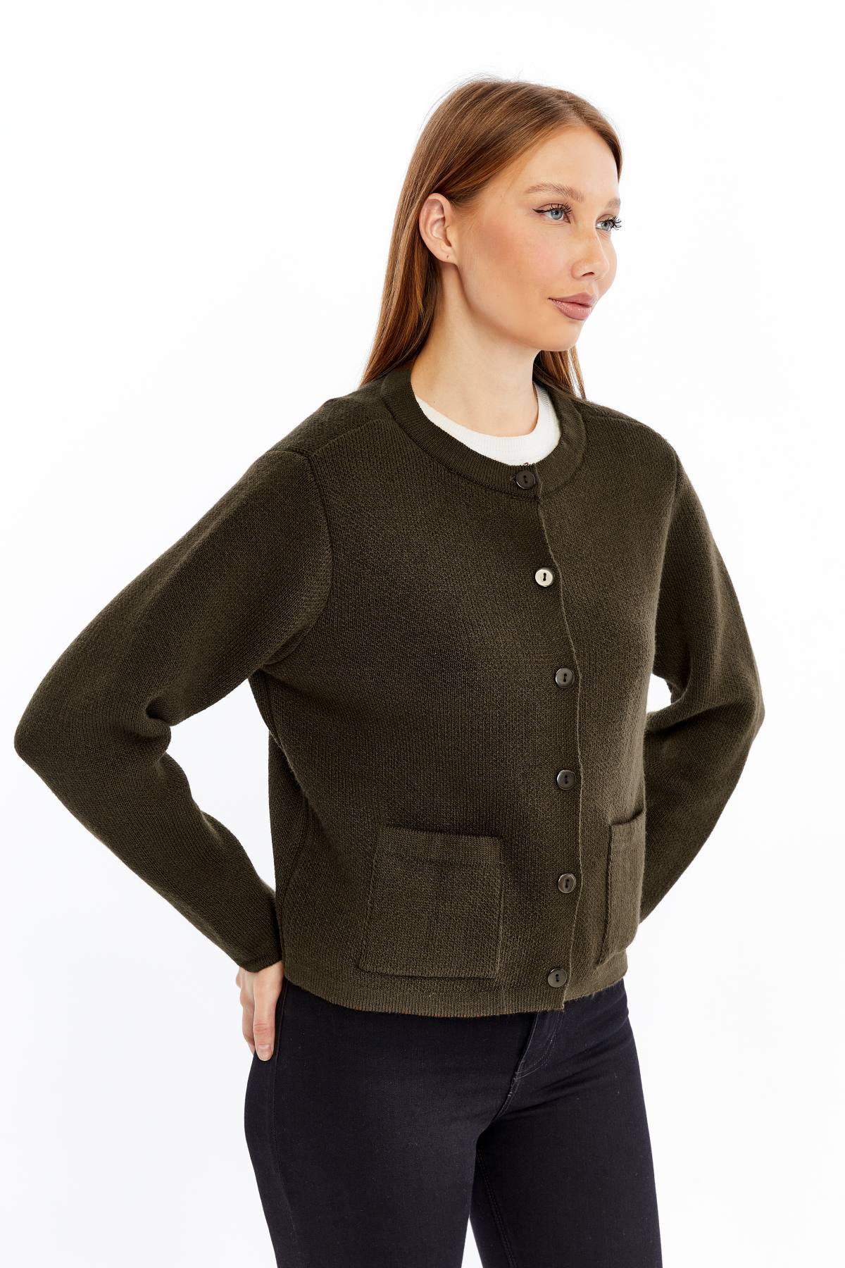 Kadın Düğmeli Triko Hırka