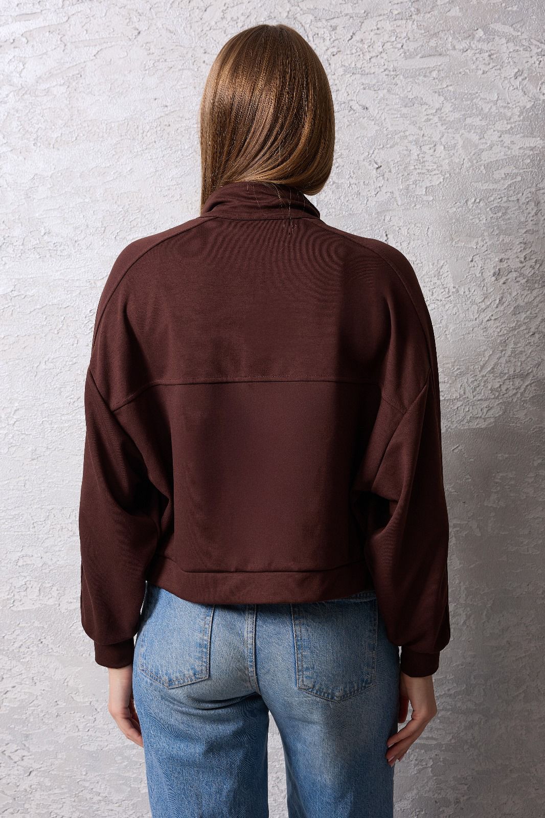 Kadın Fermuarlı Dik Yaka Rahat Kesim Ceket