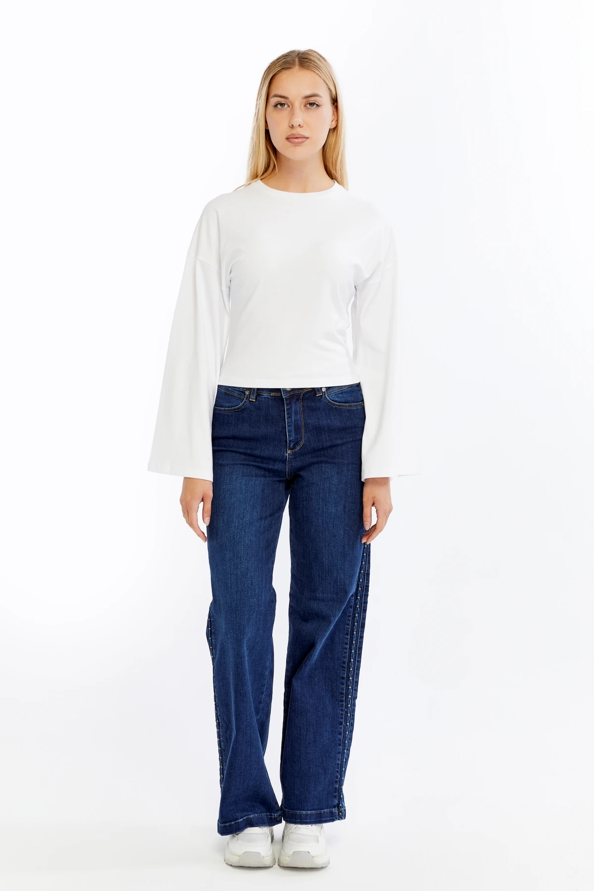 Kadın Uzun Kollu T-shirt Yuvarlak Yaka Fit Yarasa Kol Bluz