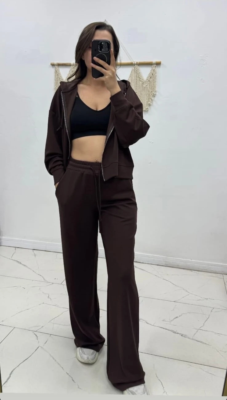 Kadın Modal Kumaş Likralı Kapüşonlu Eşofman Takımı