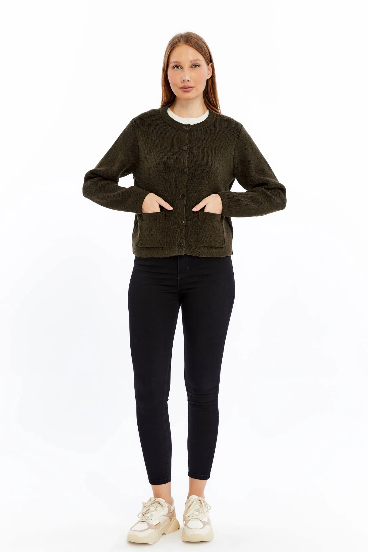 Kadın Düğmeli Triko Hırka