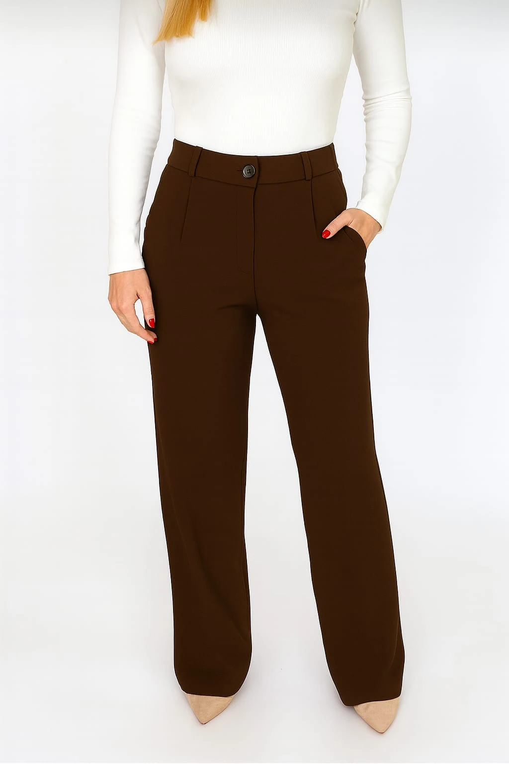 Kadın Likralı Düğmeli Palazzo Pantolon Oversize Yüksek Bel